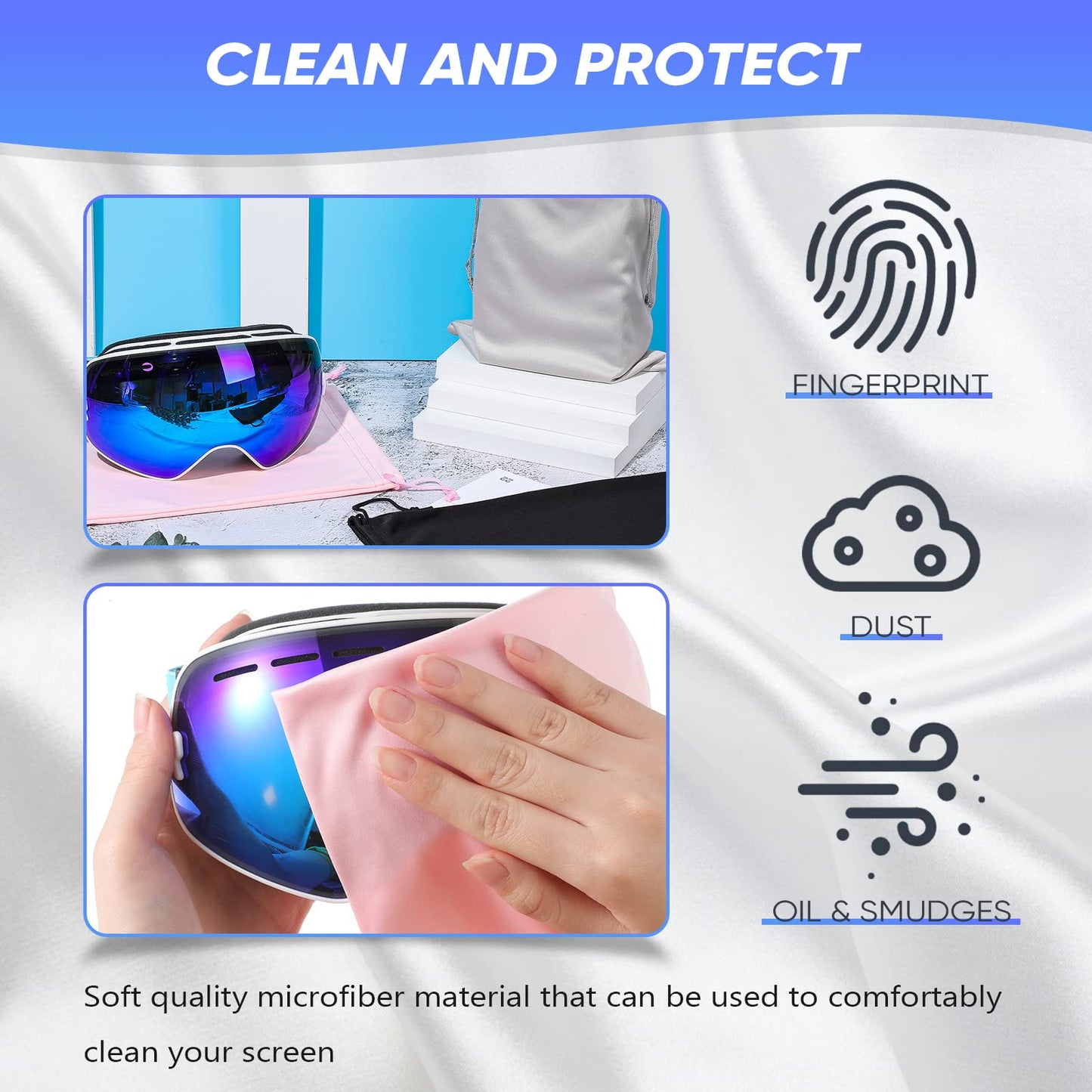 Konohan 6 Pieces Microfiber Ski Goggle Bag Protection Bag for Winter Ski Goggle Storage Soft Drawstring Pouch,10 x 7 Inch