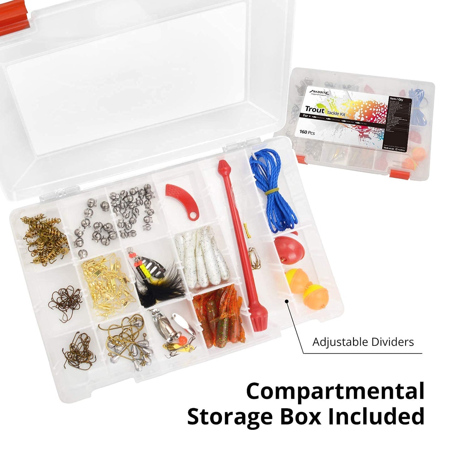 MadBite 181/196/214pcs Terminal Tackle Kits, Fresh and Saltwater, Bass/Panfish/Trout Fishing Tackle Kits, Fishing Gear, Fishing Lures, Fishing Accessory Kit w/Tackle Box, Hooks/Weights/Sinkers & Rigs