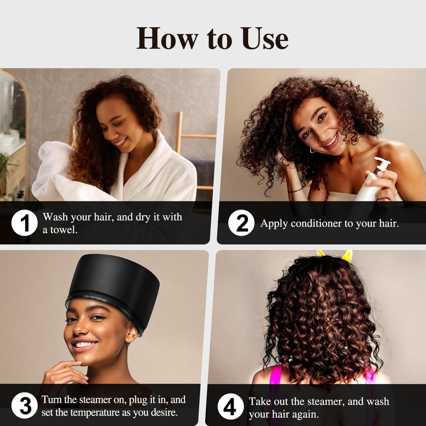 Heat Cap for Deep Conditioning: Adjustable Temperature up to 176℉ 9 Timer Settings Hair Steamer for Natural Hair Home Use Thermal Steam Cap for Black Hair Portable Heating Caps for Hair Treatment