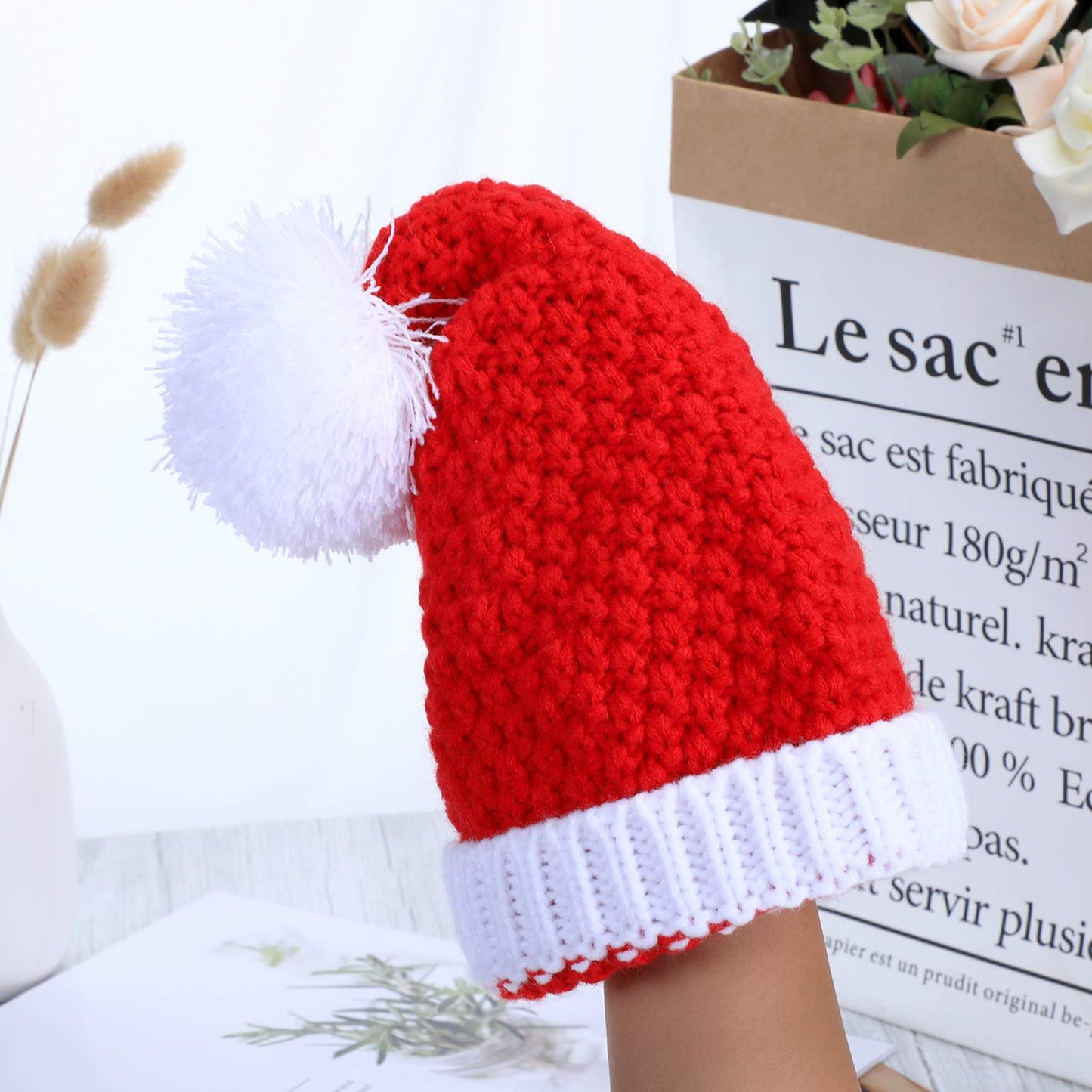 Pangda 2 Pieces Christmas Beanie Winter Knitted Hat Crochet Santa Hat for Women and Men (Adult Size)