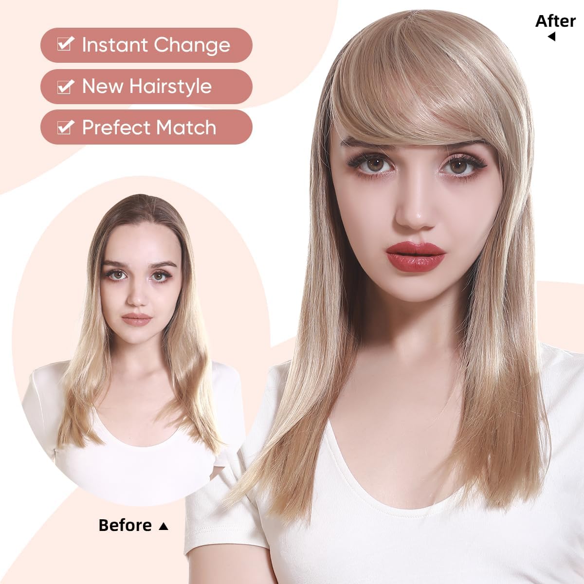 SARLA Clip in Side Bangs Extension Straight Synthetic Fake Bangs One Piece for Women Sand