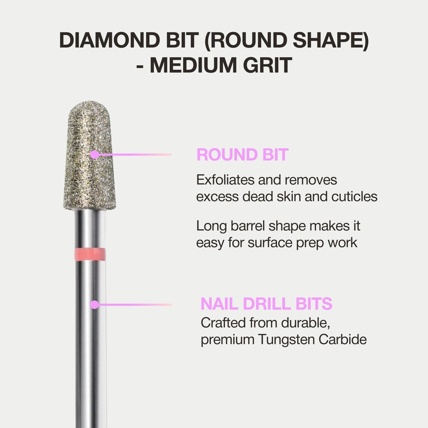Curacoro Cuticle Nail Drill Bit 3/32'' - 4.0mm Conical Round Shape Diamond Bit (Medium) for Professional Finish, Refine & Smooth Acrylic or Gel Nails, Nail Art Pedicure Manicure Salon & Home