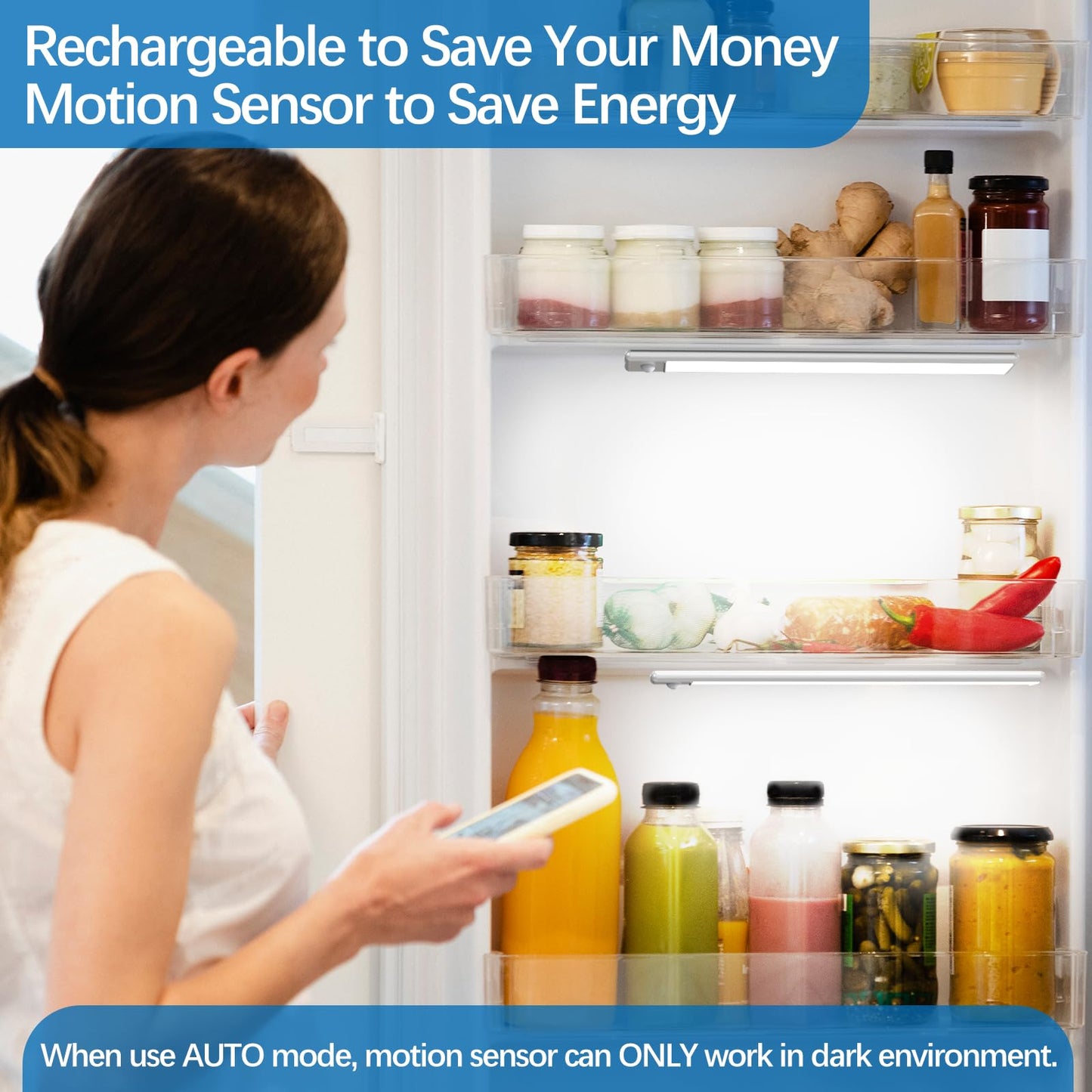 YLXS 51-LED Motion Sensor Under Cabinet Light, 12-inch Magnetic Rechargeable Under Counter Closet Lights, Wireless Night Light Bar, 3-Pack, Cool White