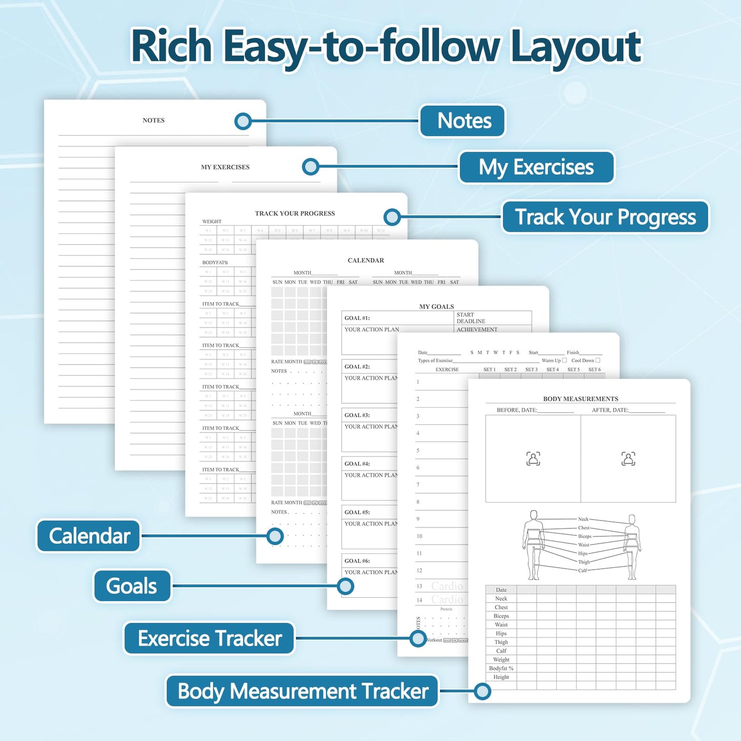 Fitness Journal-Workout Journal for Women & Men, Hard Cover Leather Fitness Planner, Workout Log Book With Gym Goals, Calendar, Progress Tracker, A5-5.7" x 8.3" - Grey