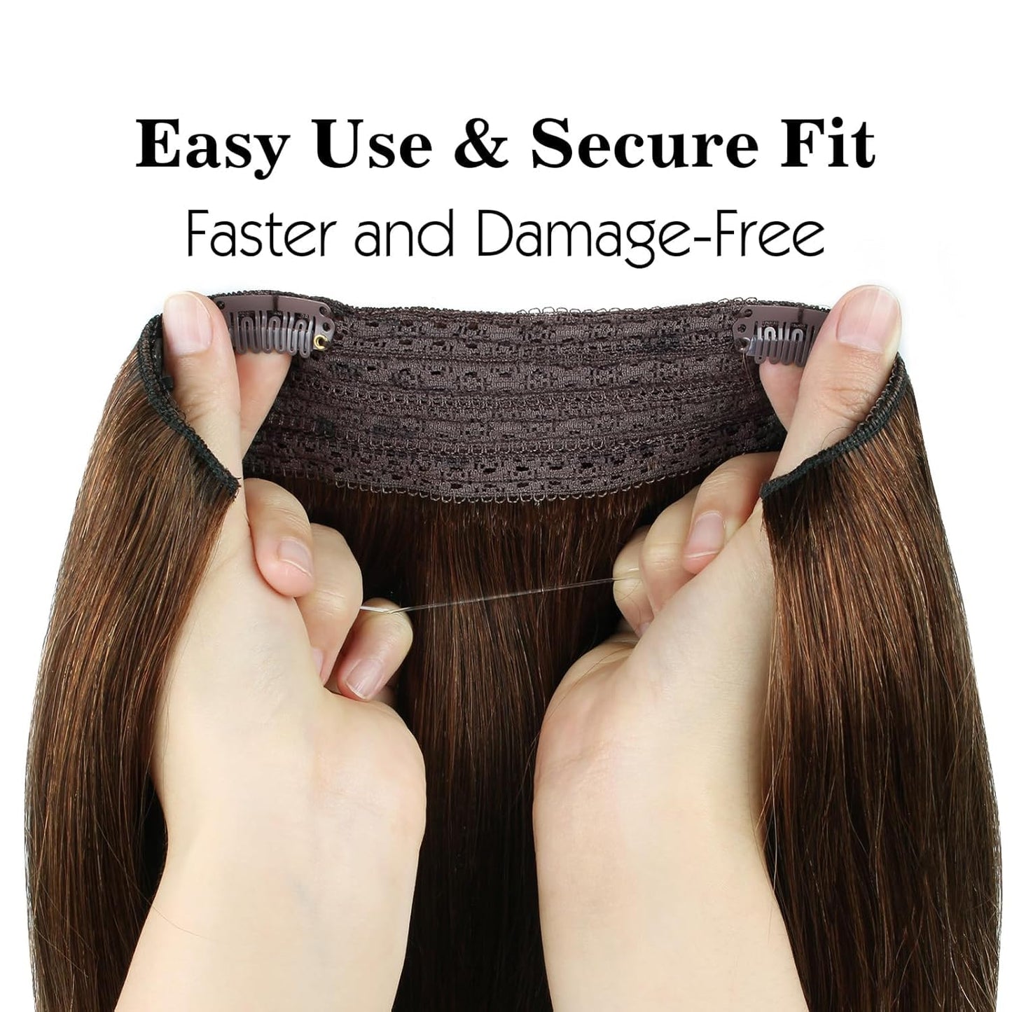 Sassina Invisible Wire Hair Extensions Real Human Hair with Transparent Wire Adjustable Size Secure Clips Natural Straight Secret Miracle Hairpiece, #4 Medium Brown 70 Gram 12 Inch