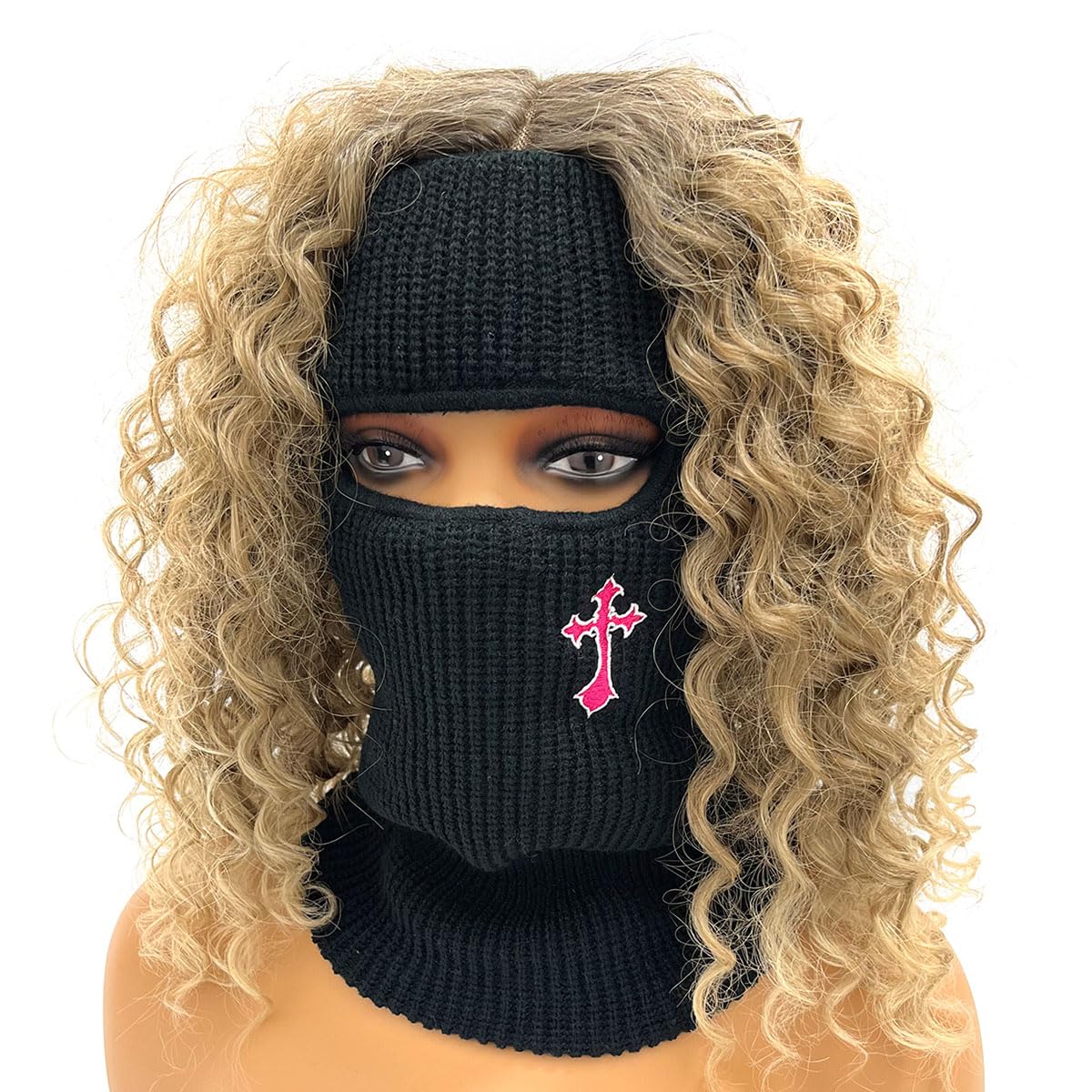 Balaclava Face Mask Winter Empty Top Ski Mask Knitted Full Face Cover for Outdoors (Black)