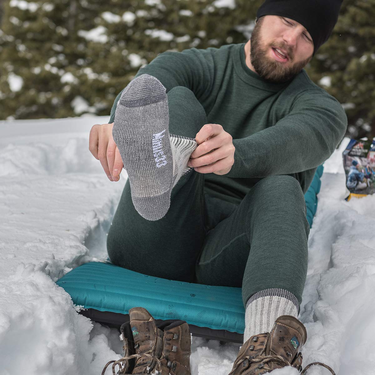 Merino Wool Crew Hiking Sock - Moisture Wicking Sock - Cushioned Sock - Gray Heather - Large