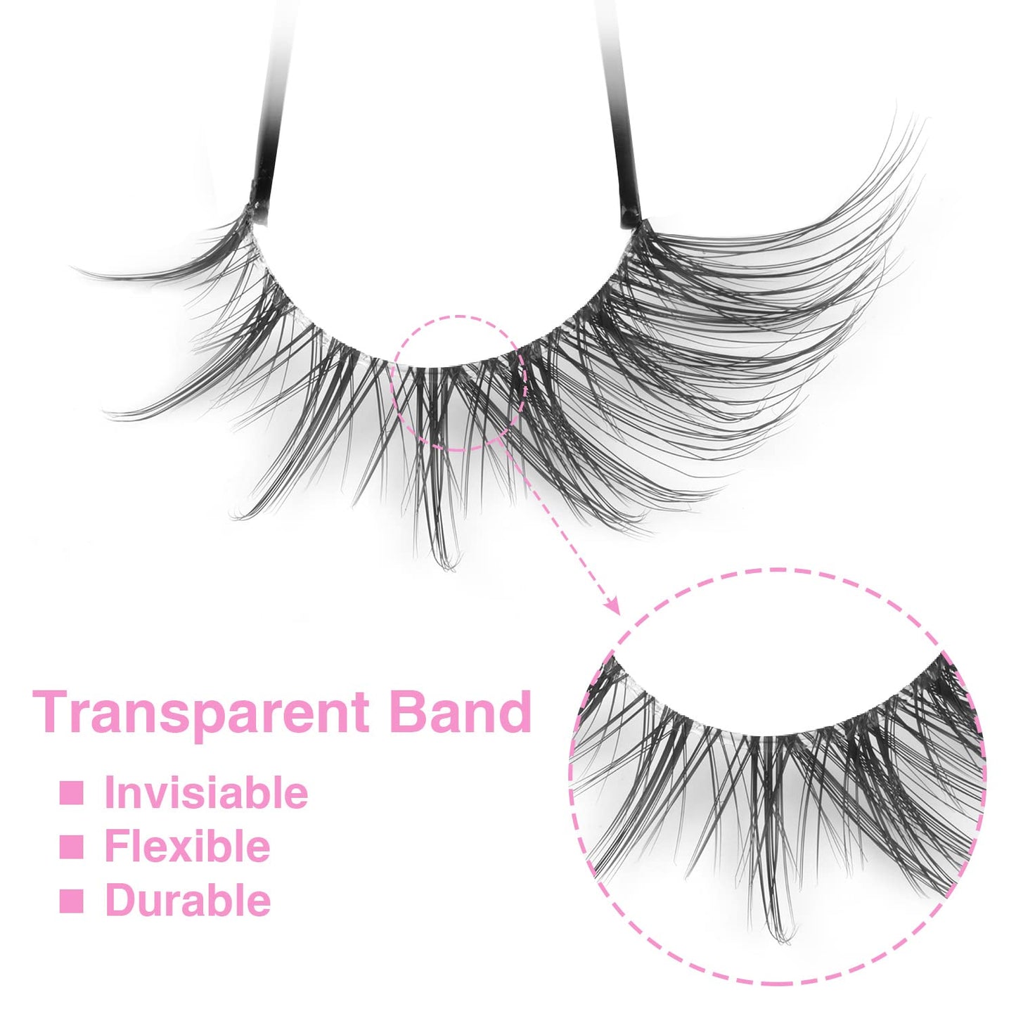 Manga Lashes Fox Eye False Eyelashes Natural Look Faux Mink Lashes Wispy Clear Band Spiky Cat Eye Strip Eyelashes Pack, 7 Pairs