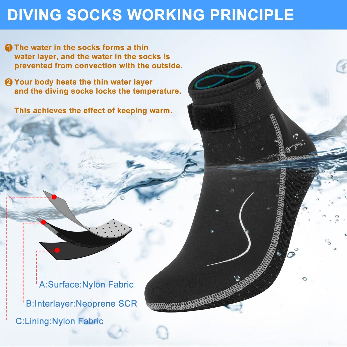 Gimilife Neoprene Socks 3MM Water Socks for Women Men, Waterproof Diving Wetsuit Socks Sand Socks for Beach Volleyball Snorkeling Surfing Kayaking Swimming Water Sports Activities (Low Style,L)