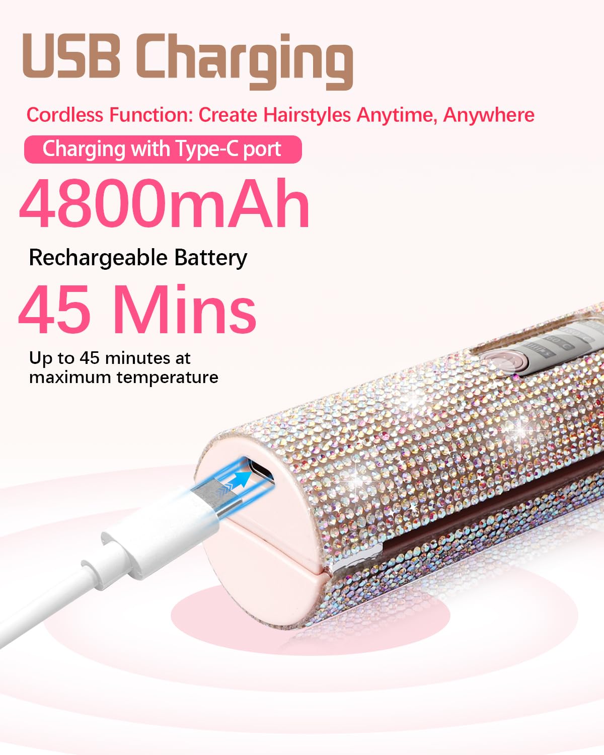 Cordless Hair Straightener and Curler 2 in 1, Portable Mini Cordless Flat Iron for Fine Soft Short Hair, Travel Rechargeable Hair's Straightener, 4800mAh Battery
