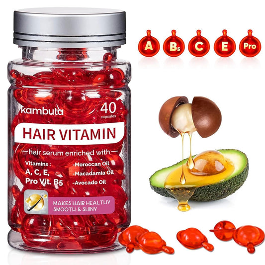 Kambuta Hair Serum: No Rinse Hair Treatment for Frizzy and Dry Damaged - Enriched Vitamin A C E Pro B5 Moroccan Macadamia Avocado Oils - Hair Vitamin Repair for Women Men
