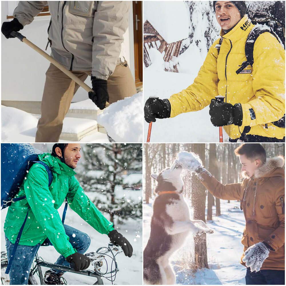 OZERO Winter Gloves Cold Proof Snow Work Thermal Glove Warm Polar Fleece Insulated Artificial Lamb Wool for Women and Men Large Black