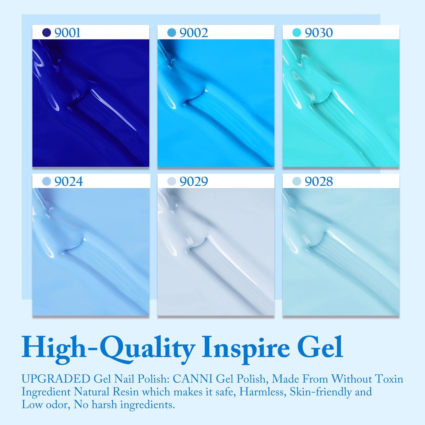 CANNI Gel Nail Polish Set, 6Pcs 9ML Baby Blue Royal Light Blue Gel Nail Polish Aquarius Water Ocean Collection Summer Soak Off UV LED Kits DIY Nail Art Manicure Home Nail Salon
