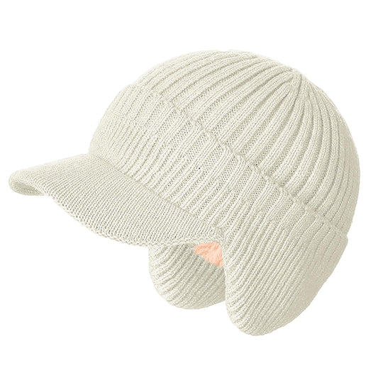 Epsoco Winter Hats for Men with Ear Flaps Thick Knit Fleece Lined Fishing Beanie Hat with Visor Brim Outdoor Warmer Hunting Baseball Caps Beige