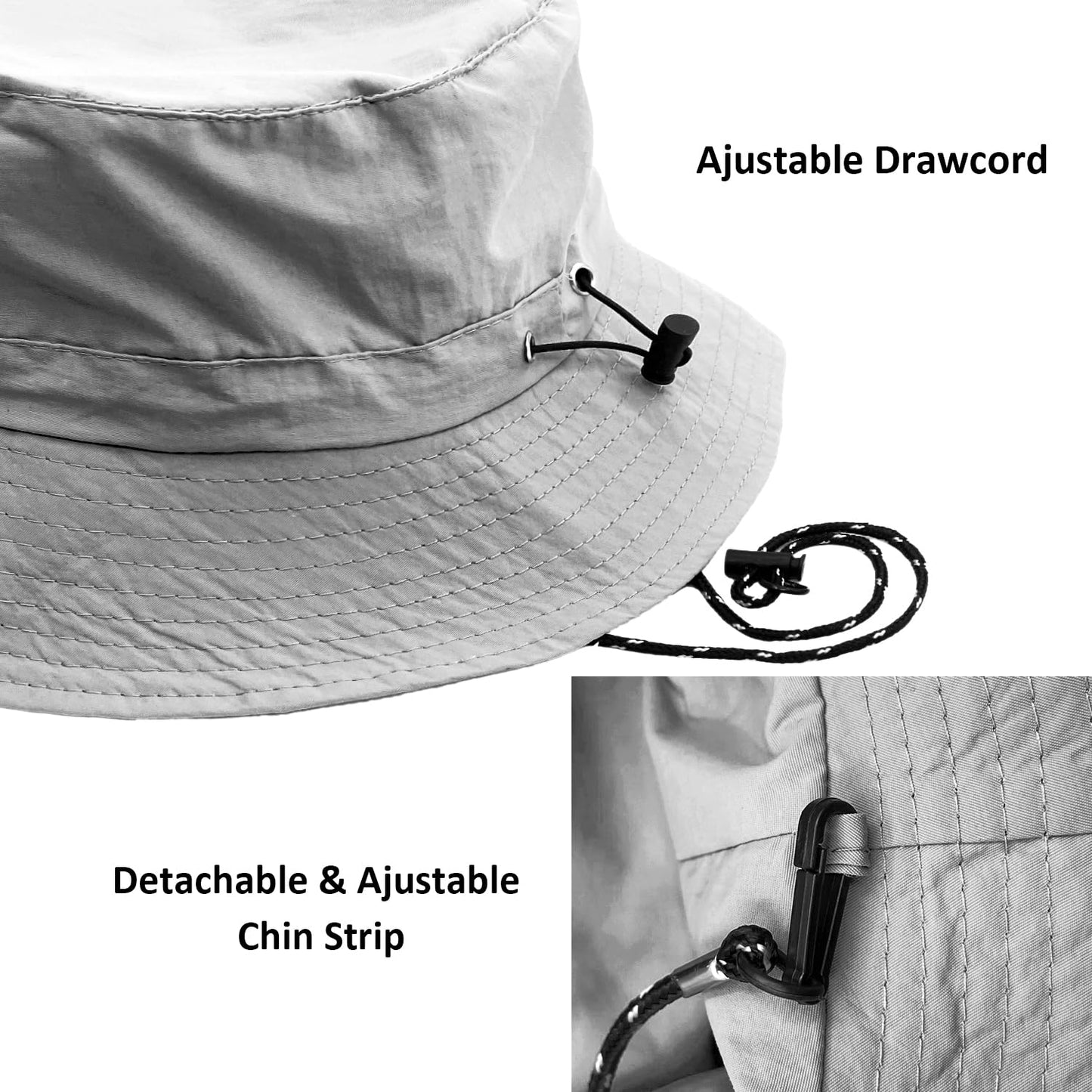 woogwin Waterproof Bucket Rain Hat with Chin Strap Quick Dry Packable Boonie Sun Hat Safari Hat UV Protection(Lightgrey)
