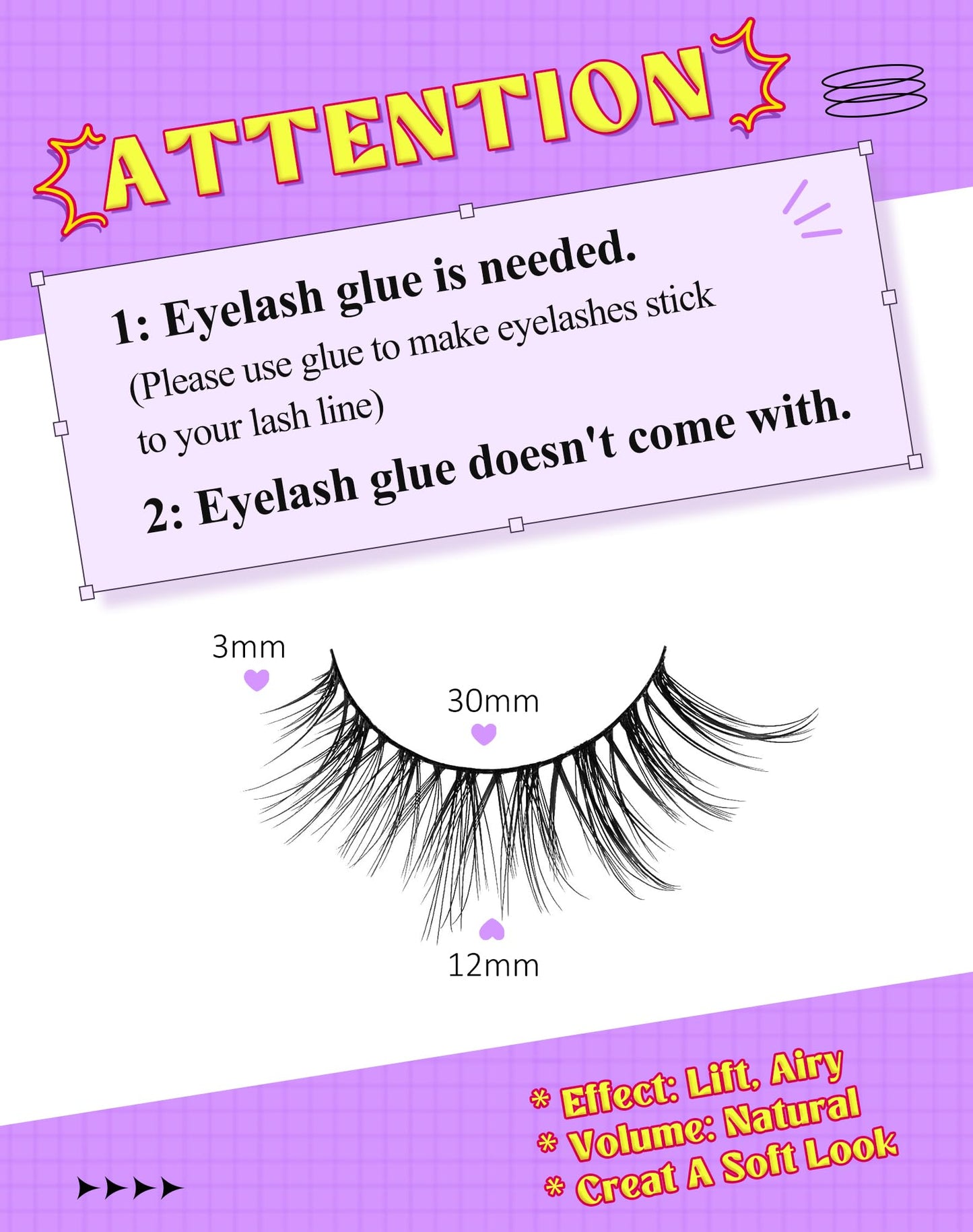 Onlyall Natural Lashes Natural Eyelashes Wispy Lashes Fake Eyelashes C Curl Lashes 12mm False Lashes 7 Pairs D30