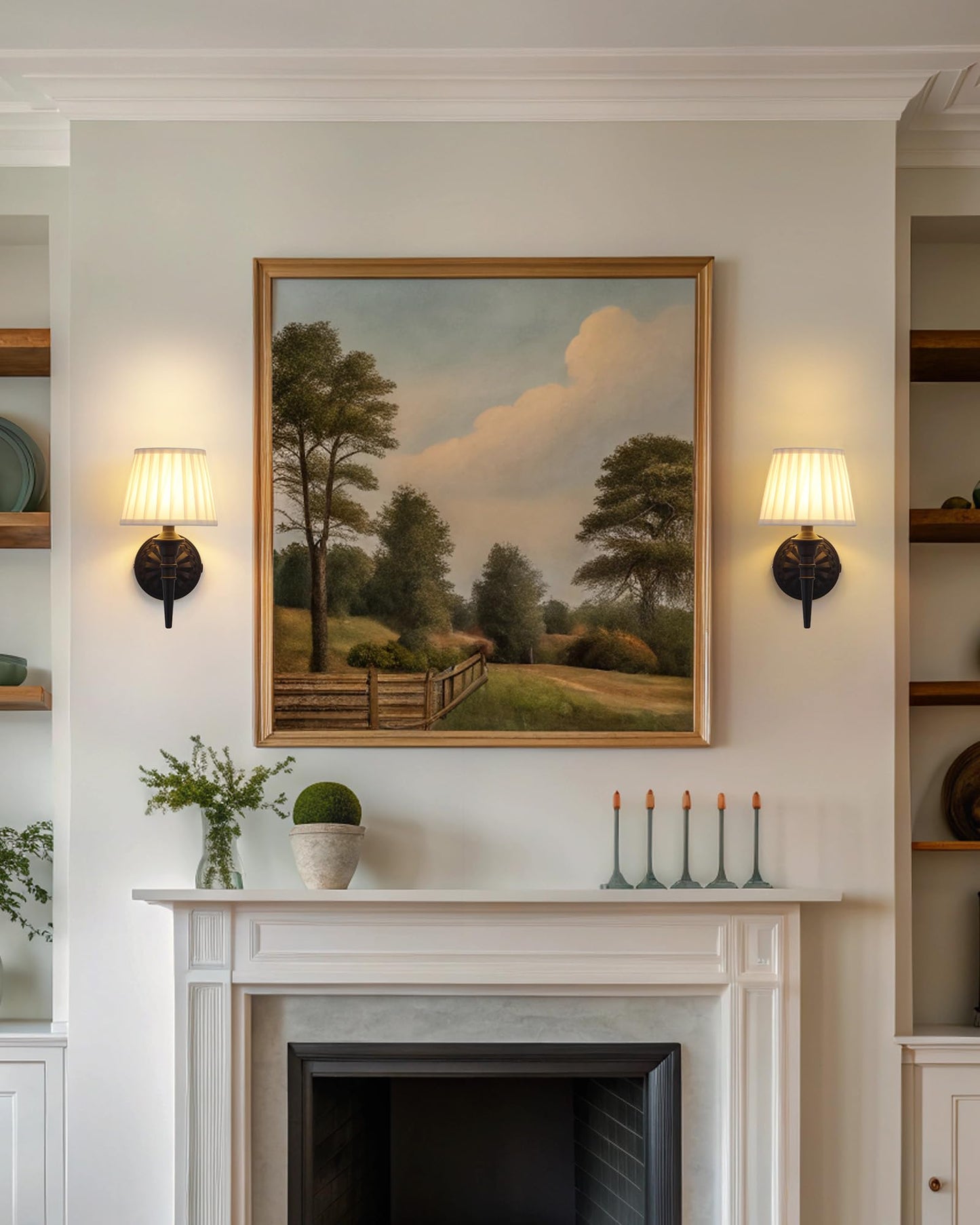 KDG Cordless Wall Sconces Set of 2, Small Wireless 5200mAh Rechargeable Battery Fabric LED Wall Lamps, Portables Lightings for Wall Painting, Living Room, Bedroom, Hallway, Gifts, Night Light (Black)