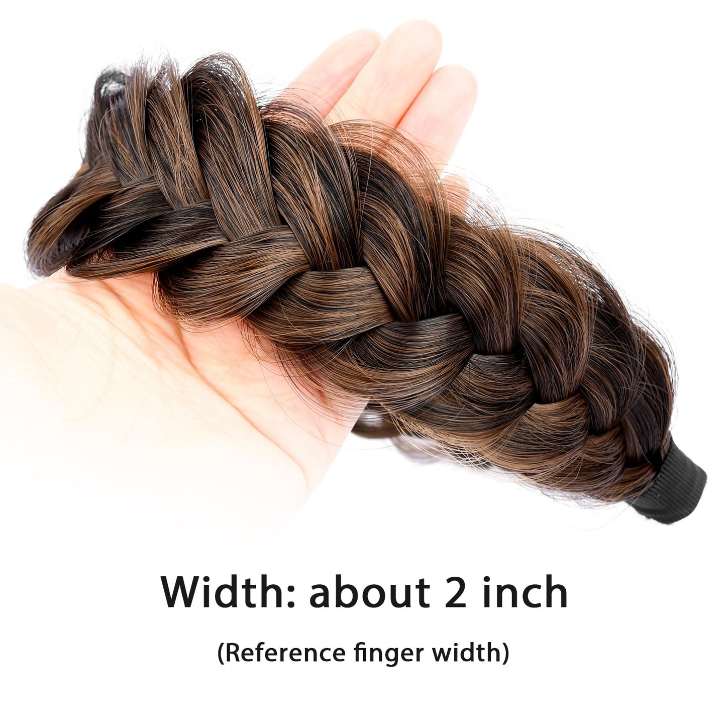 DIGUAN Wide Messy Braided Headband With Teeth Synthetic Hair Plaited Headband High Elasticity Braids Chunky Fishtail Braided Hair Band Hairpiece for Girls Women Beauty Accessory (Copper Brown)