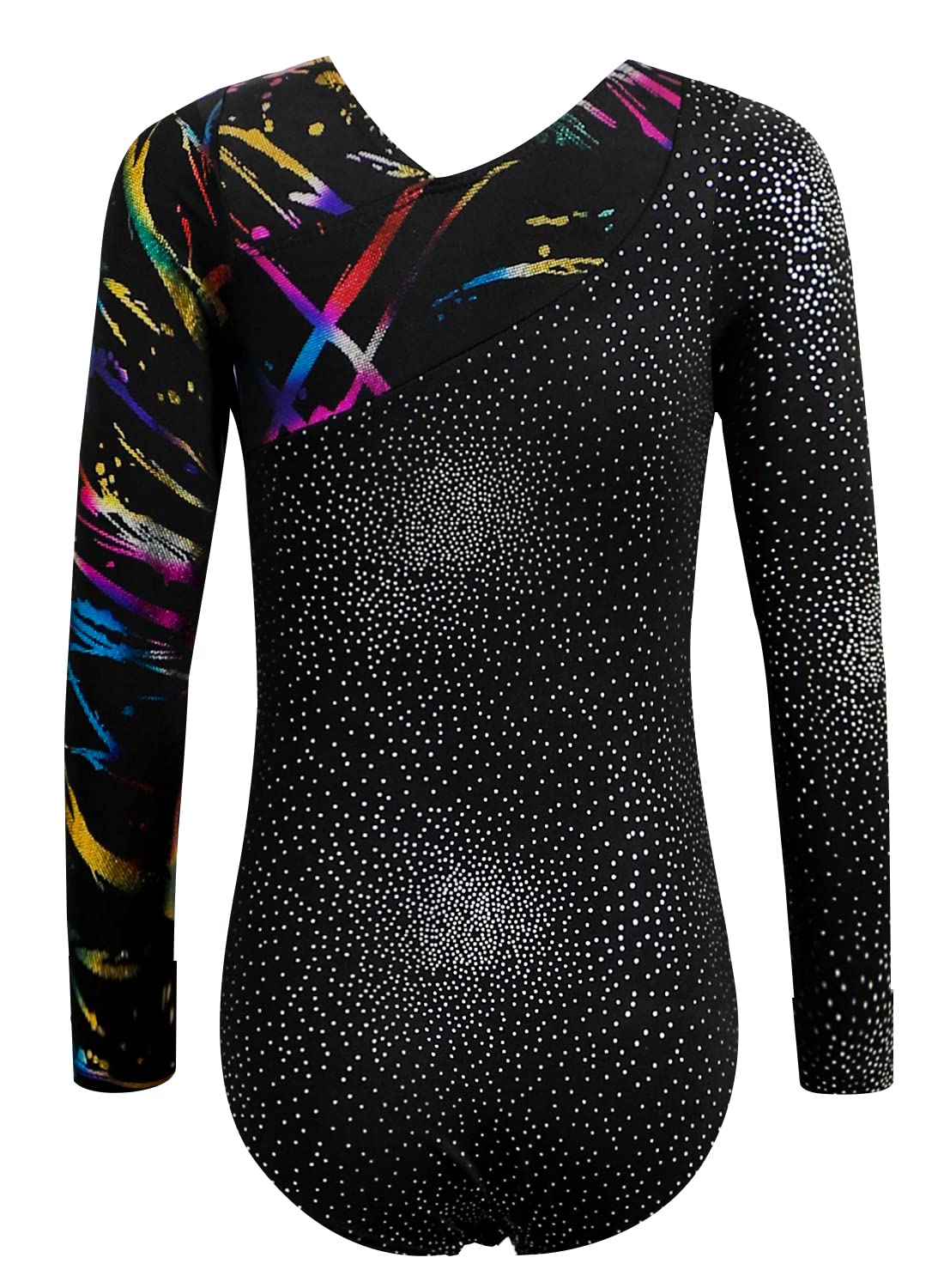 HOZIY 4t Gymnastics Leotards for Girls Long Sleeve Black Pink 5t 4-5t Fall Winter Dance Outfits Bodysuits Sparkly Unitard Colorful Ribbons Multicolored