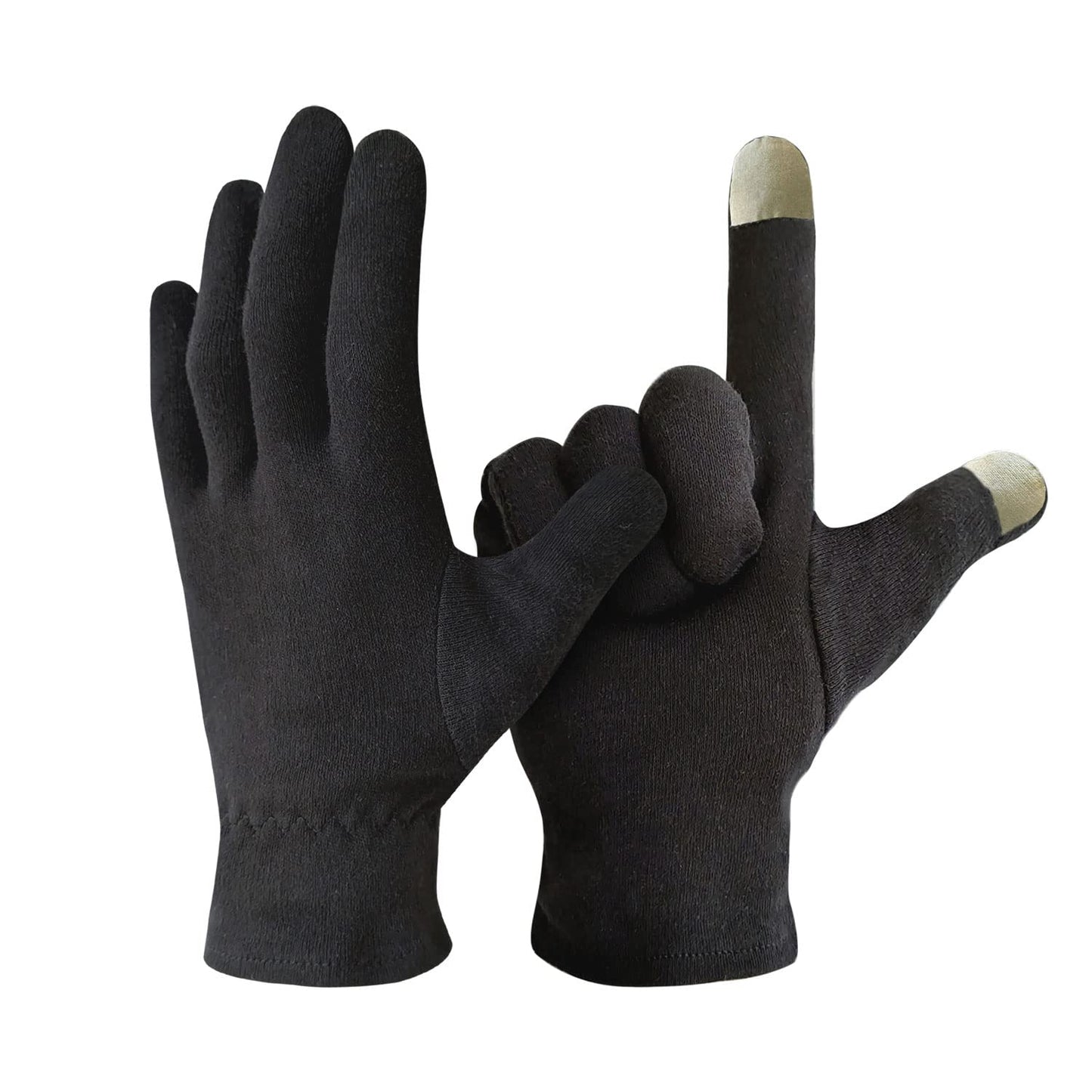 EvridWear 100% Cotton Touchscreen Moisturizing Beauty Gloves with Elastic Cuff, Natural Cosmetic Therapy Gloves for Eczema SPA Dry Hands Care Overnight (Black, Medium) 2 Pairs