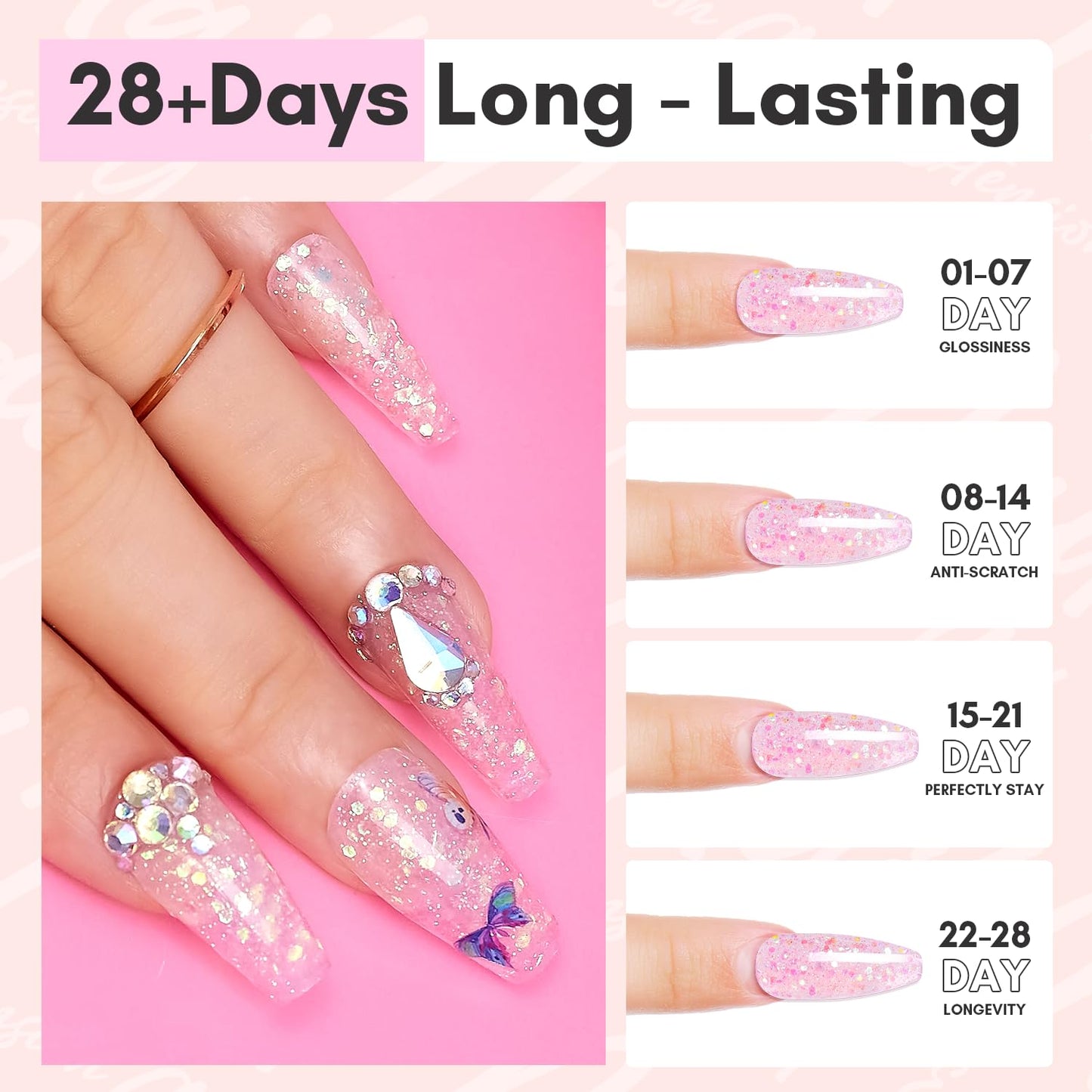 Makartt Poly Nail Gel: 50ML Glitter Pink, Strong Builder for Extension Overlay Strengthener 3D Diy, Multifunctional, Long-lasting for Nails Manicures Home Salon-Rosalia