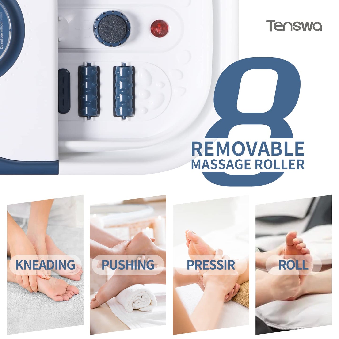 Tenswa Collapsible Foot Spa Bath Massager with Heat, Bubbles, Pedicure Foot Spa with 8 Rollers, Tub for Stress Relief, Soaker with Mini Acupressure Massage Points & Temperature Control