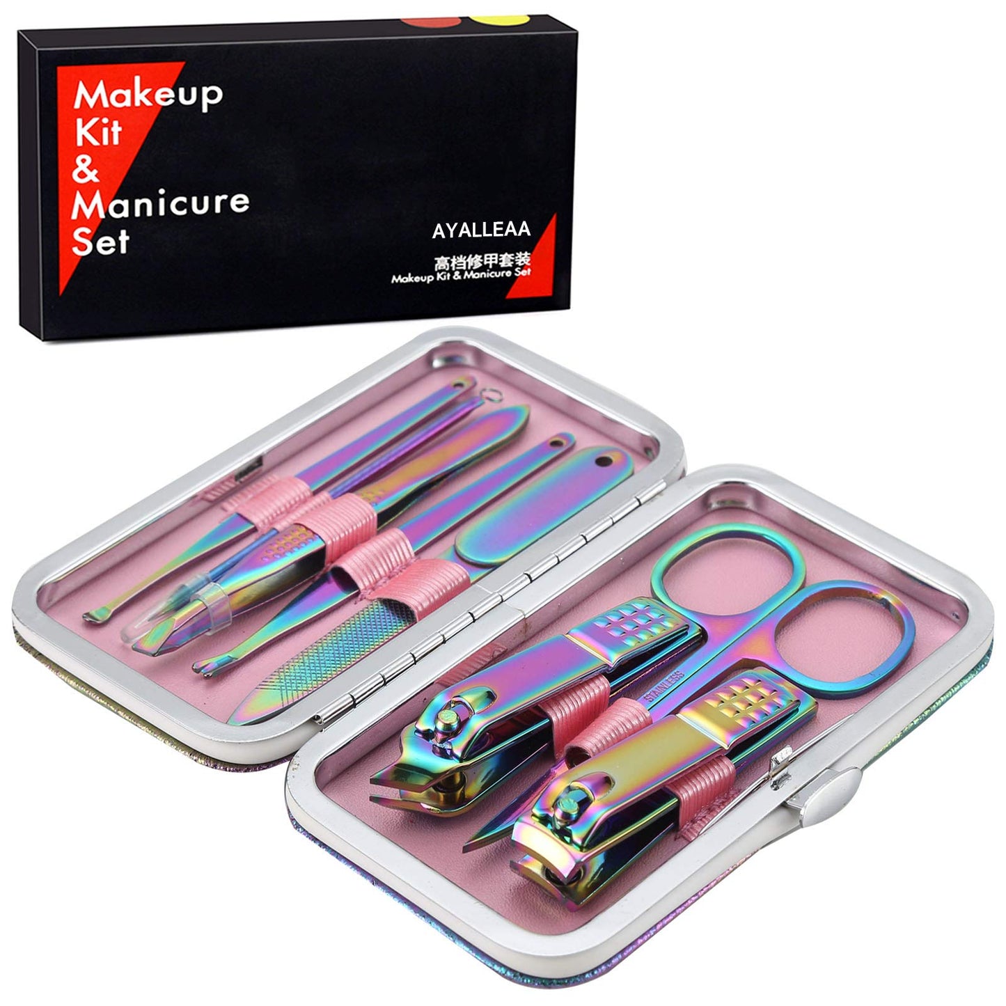 AYALLEAA Manicure Set Nail Clippers Pedicure 8 Pieces Stainless Steel Manicure Kit Professional Grooming Care Tools Nose Hair Scissors Nail File...The Best Gift with Luxurious Case