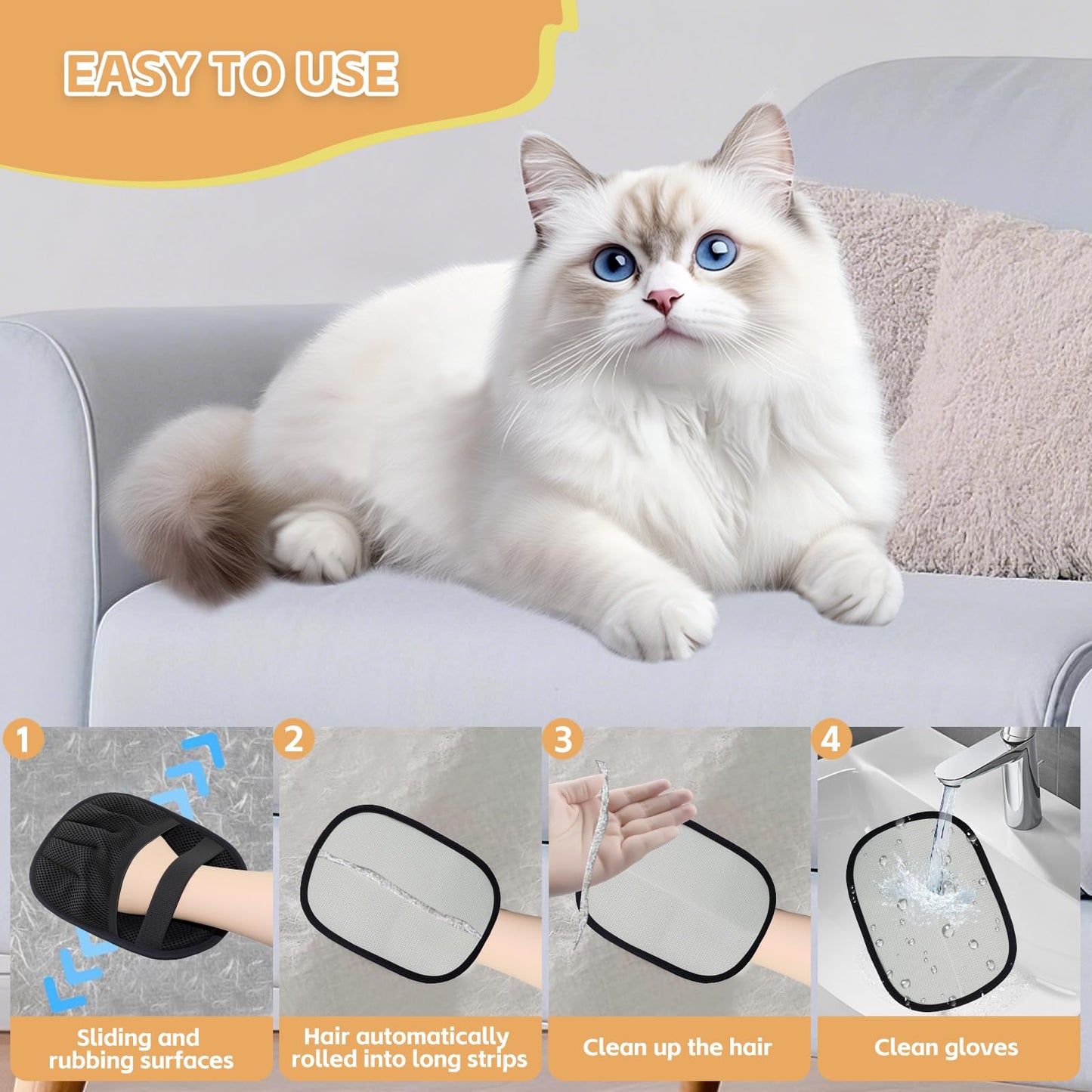 CNWDTLS Electrostatic Pet Hair Remover Glove-Furniture/Couch/Carpet/Car Seat Hair Removal, Efficient Pet Grooming Glove for Dogs & Cats, Washable Reusable Static Removal Gloves for Pet Hair