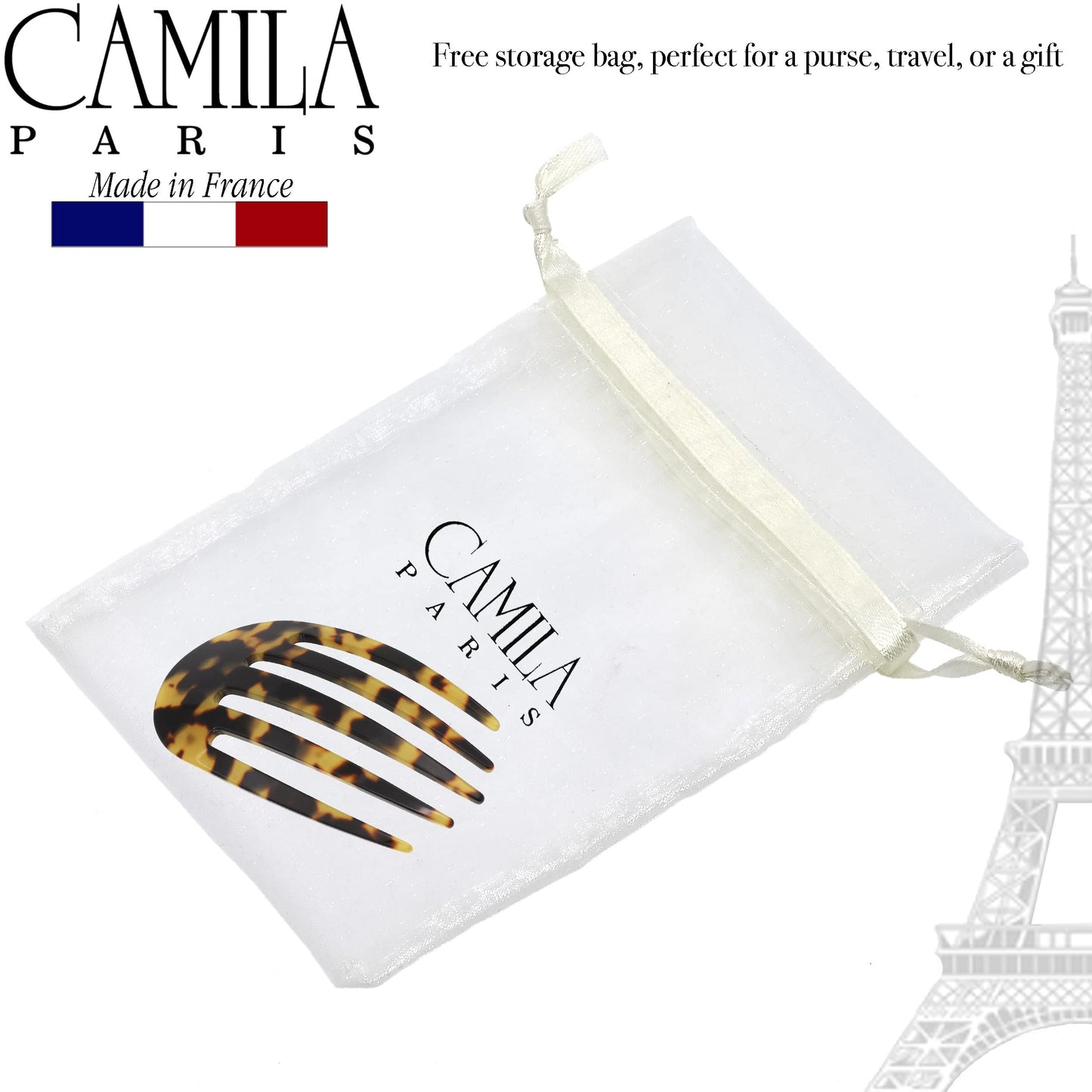Camila Paris CP3395 French Hair Side Comb Small Rounded, Tokyo, Handmade French Twist Hair Combs, Strong Hold Hair Clips for Women Bun Chignon, No Slip Styling Girls Hair Accessories Made in France