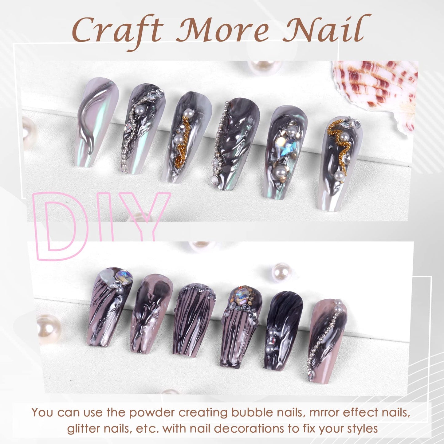 Laza Chrome Nail Powder Mirror Effect Metallic Dust Holographic Glitter Glazed Manicure Decoration Reflective Pigment for DIY Gel Polish Nail Art, Resin Craft, Gifts - Gun Metal