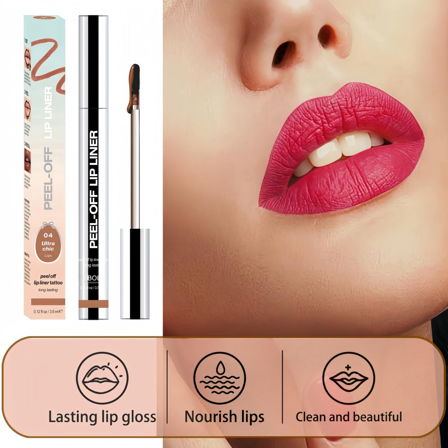 WEERSHUN Lip Liner Tattoo, 2025 New lip liner,Peel Off, Long Lasting, Lip Gloss with Clip in 8 Colors,All Day & Night Lipliner