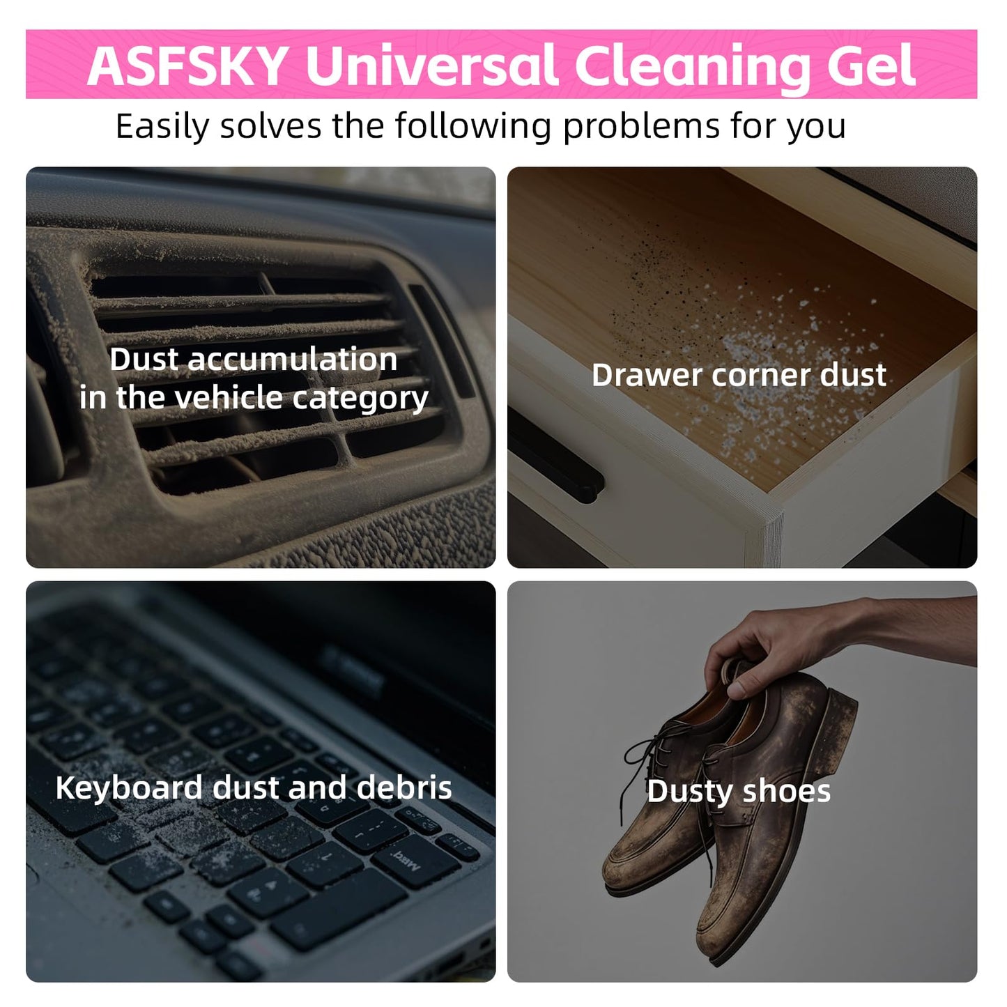 ASFSKY Reusable Car Cleaning Gel with Strong Adhesion - Ideal for Car Interiors (Air Vents, Dashboards, Seat Gaps), Electronics (Keyboards, Laptops, Game Consoles), Home Appliances (3, Rose Red)
