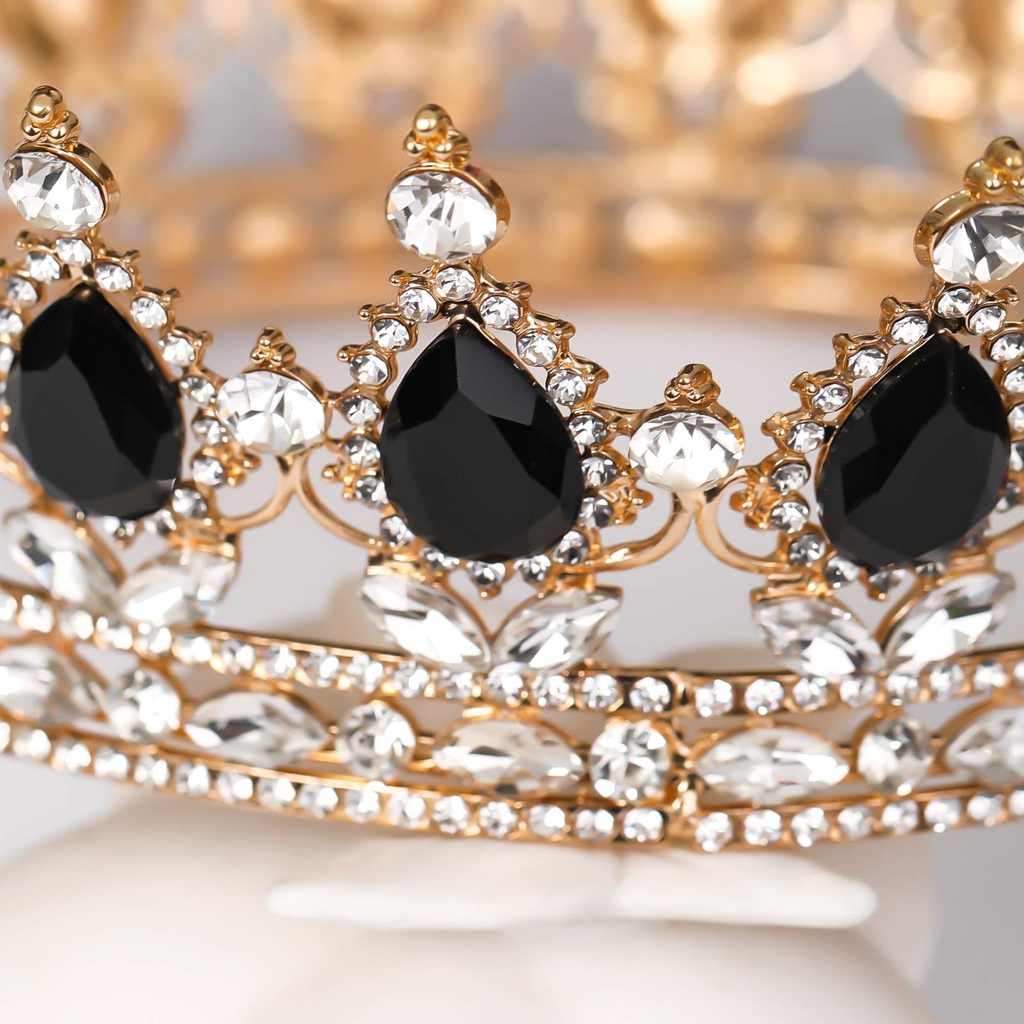 FORSEVEN Queen Crown Rhinestone Wedding Crowns and Tiaras for Women Costume Party Hair Accessories Princess Birthday Crown Crystal Bridal Crown (Gold+Black)