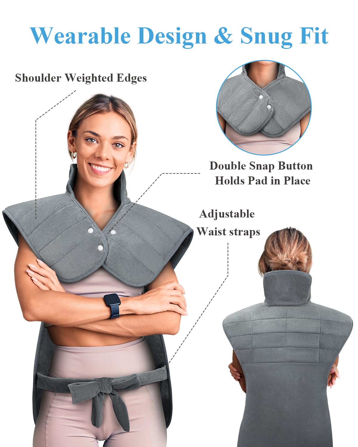 Heating Pad for Neck and Shoulders and Back Pain Relief, Birthday Gifts for Women Men Mom Dad, FSA Eligible Items Only List, Large Heat Pad for Back 6 Heat Settings 4 Timers Auto-Off, 22"x37" Grey