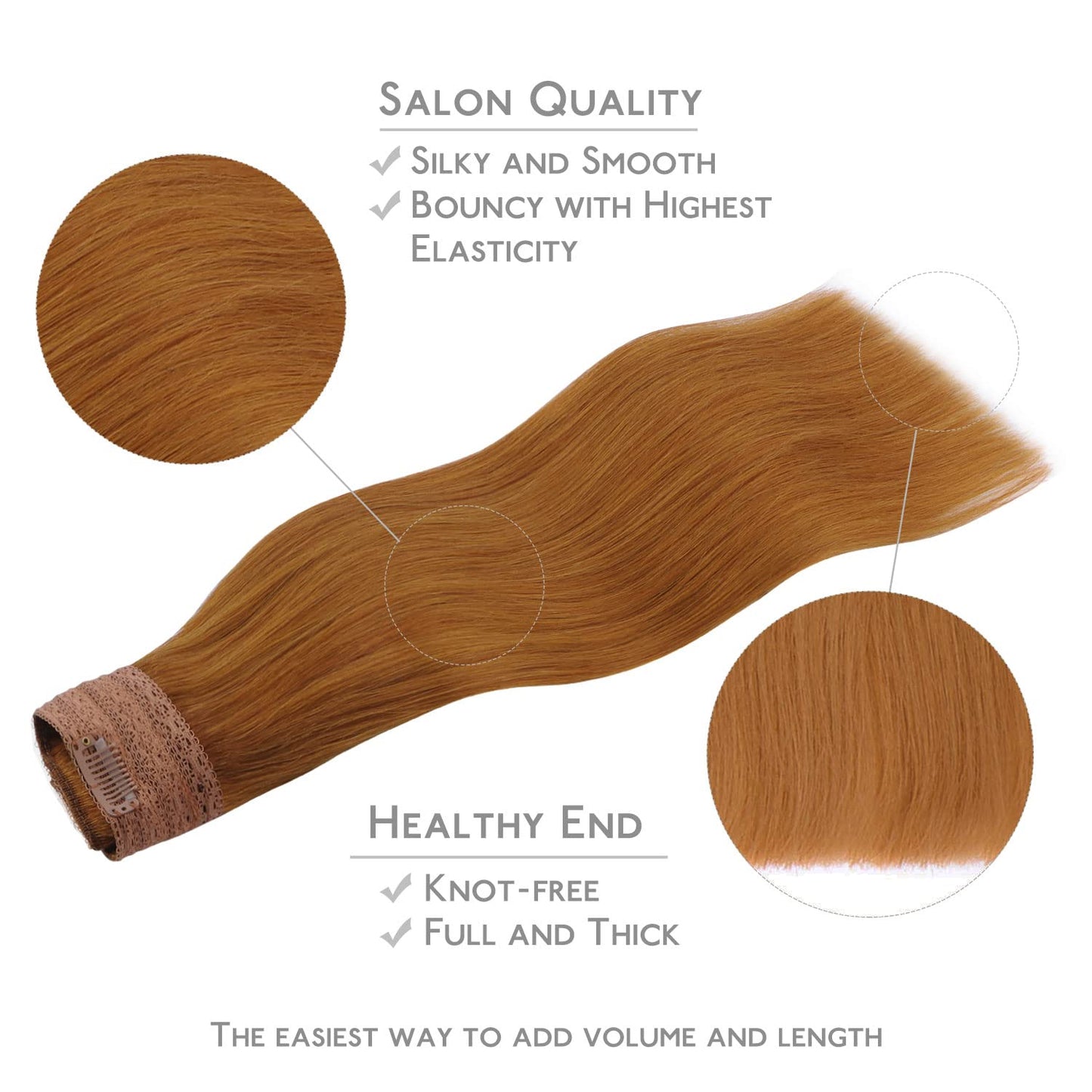 WENNALIFE Wire Hair Extensions (Increase 50% Lifespan) Real Human Hair 12 inch 70g Auburn Ginger Remy Wire Hair Extensions Invisible Transparent Fish Line Straight Real Hair Extensions