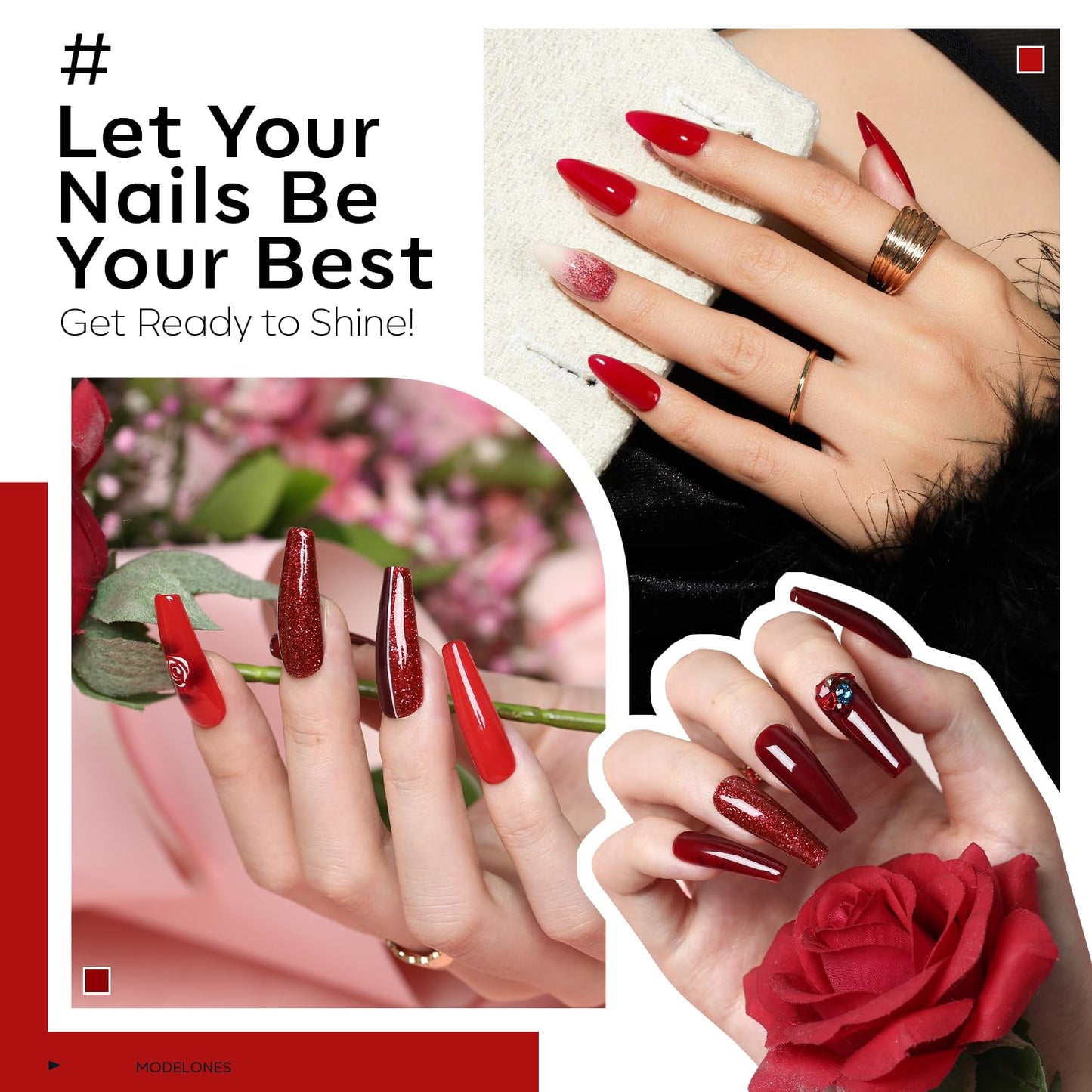 modelones Gel Nail Polish Kit -6 Colors Red Gel Polish Set Burgundy Glitter Sparkle Bloody Soak Off Gel Nail Kit Manicure DIY Nail Art Salon Home Gift