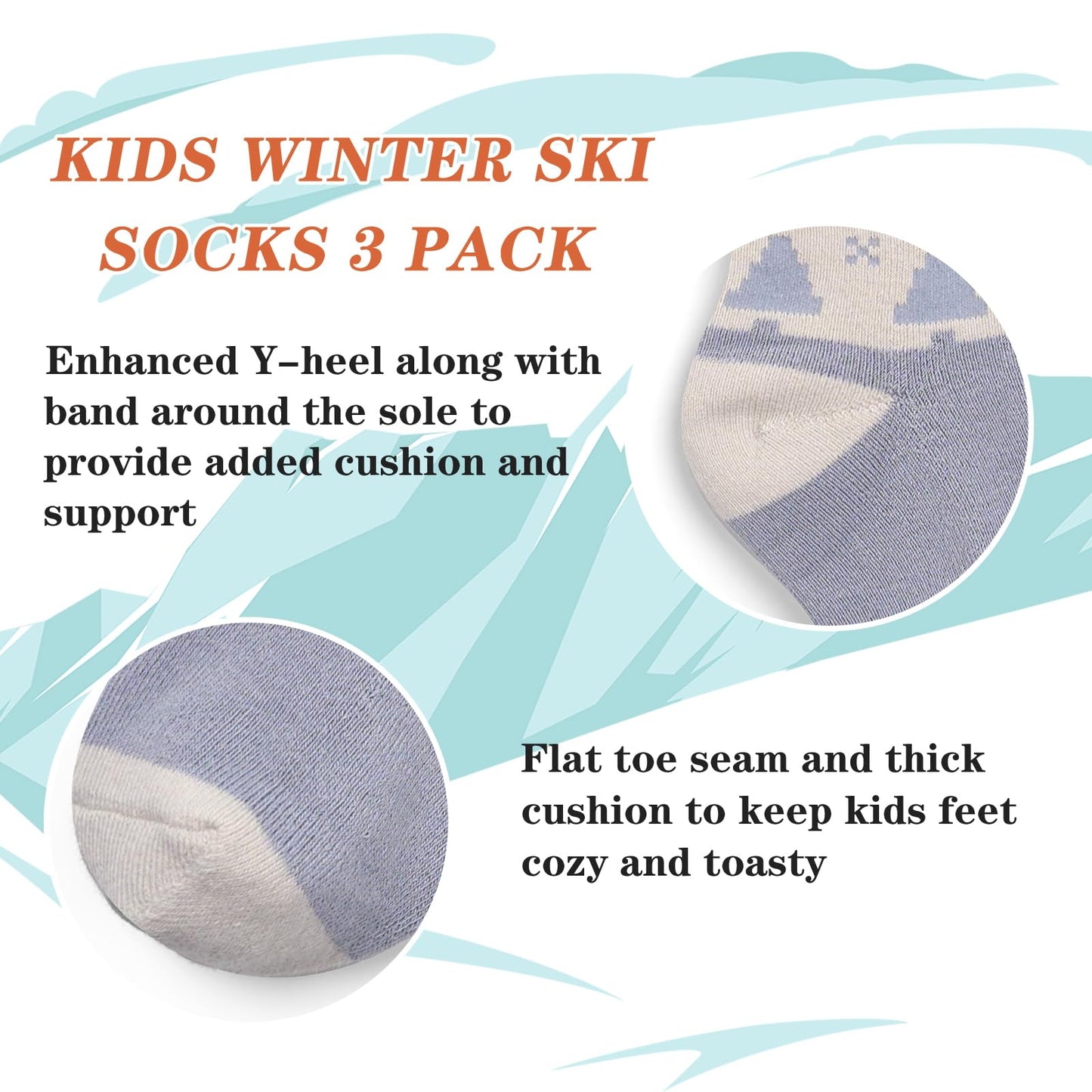 Qterdiz Ski Socks Kids Girls Winter Warm Snowboarding Socks for Boys Girls Thick Thermal Skating Socks 3 Pack Christmas Deers 8-10 Years