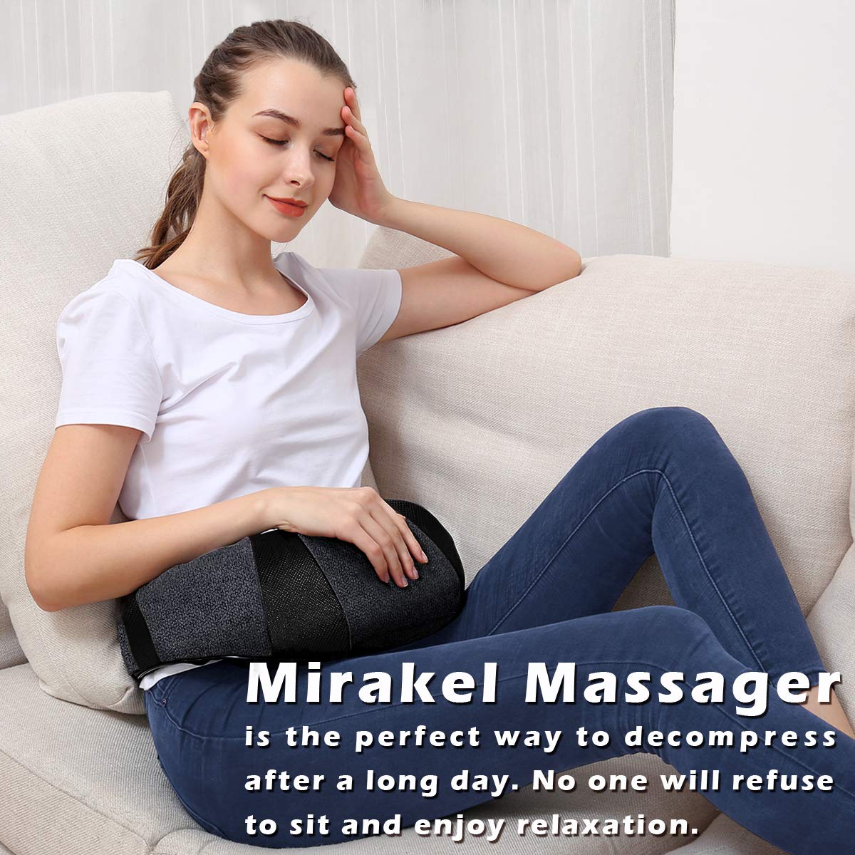 Mirakel Shiatsu Neck & Back Massager with Heat - Deep Tissue Neck, Back & Shoulder Pain Relief - Ergonomic Design Shoulder Massager, Electric Kneading Whole Body Massage Pillow Gifts for Women, Men