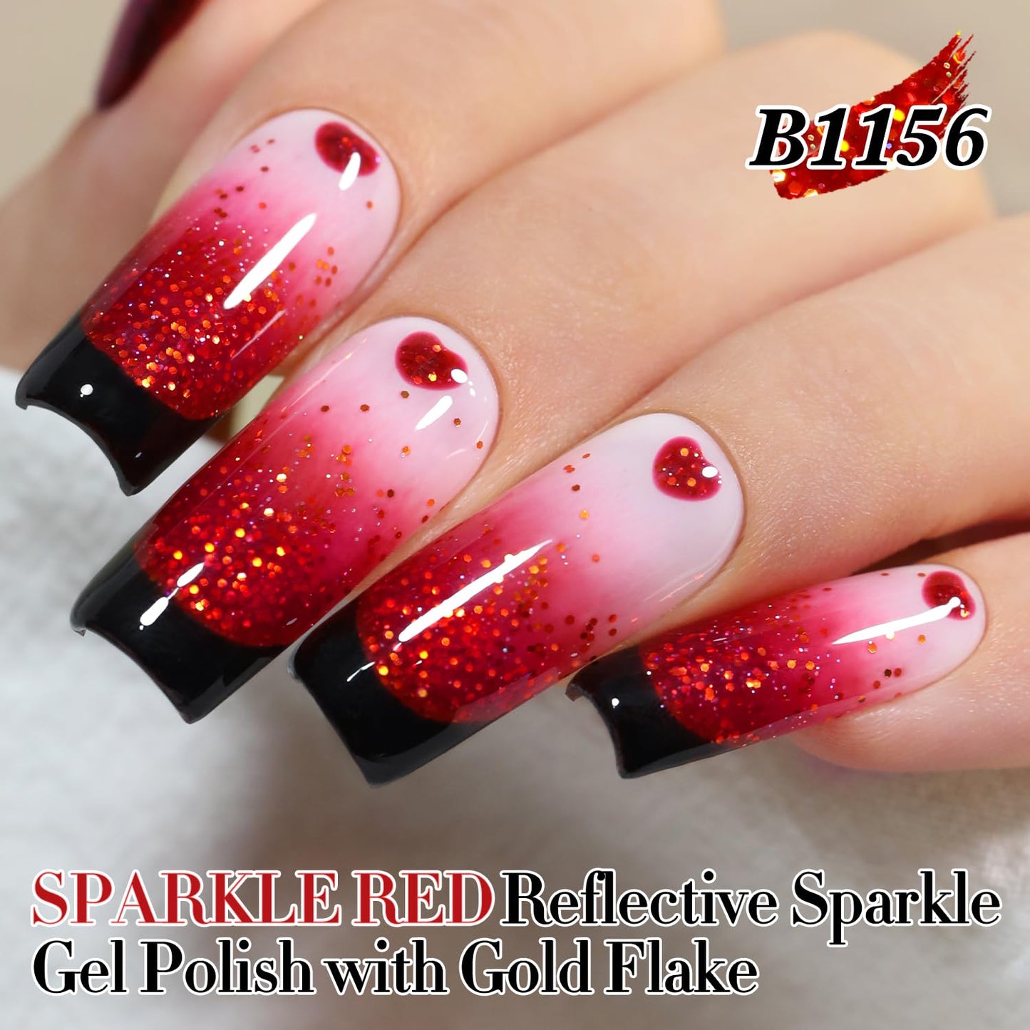 Double Rhythm 15ML Glitter Gel Polish Shimmer Reflective Holographic Color Magnetic for Nail Art Salon DIY at Home (Sparkle Red-B1156)