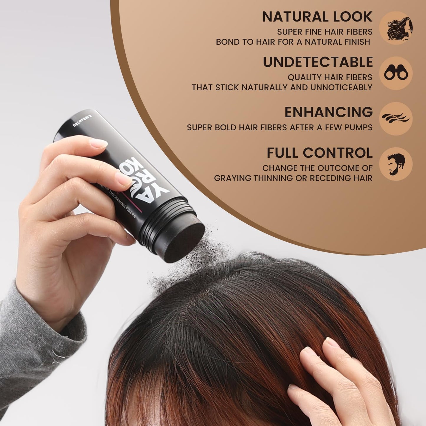Yargkos Hair Fibers for Thinning Hair or Fill In Fine, Hair Building Fibers (28g) for Women & Men, Hair Powder for Instantly Thicker, Fuller Looking - DARK BROWN