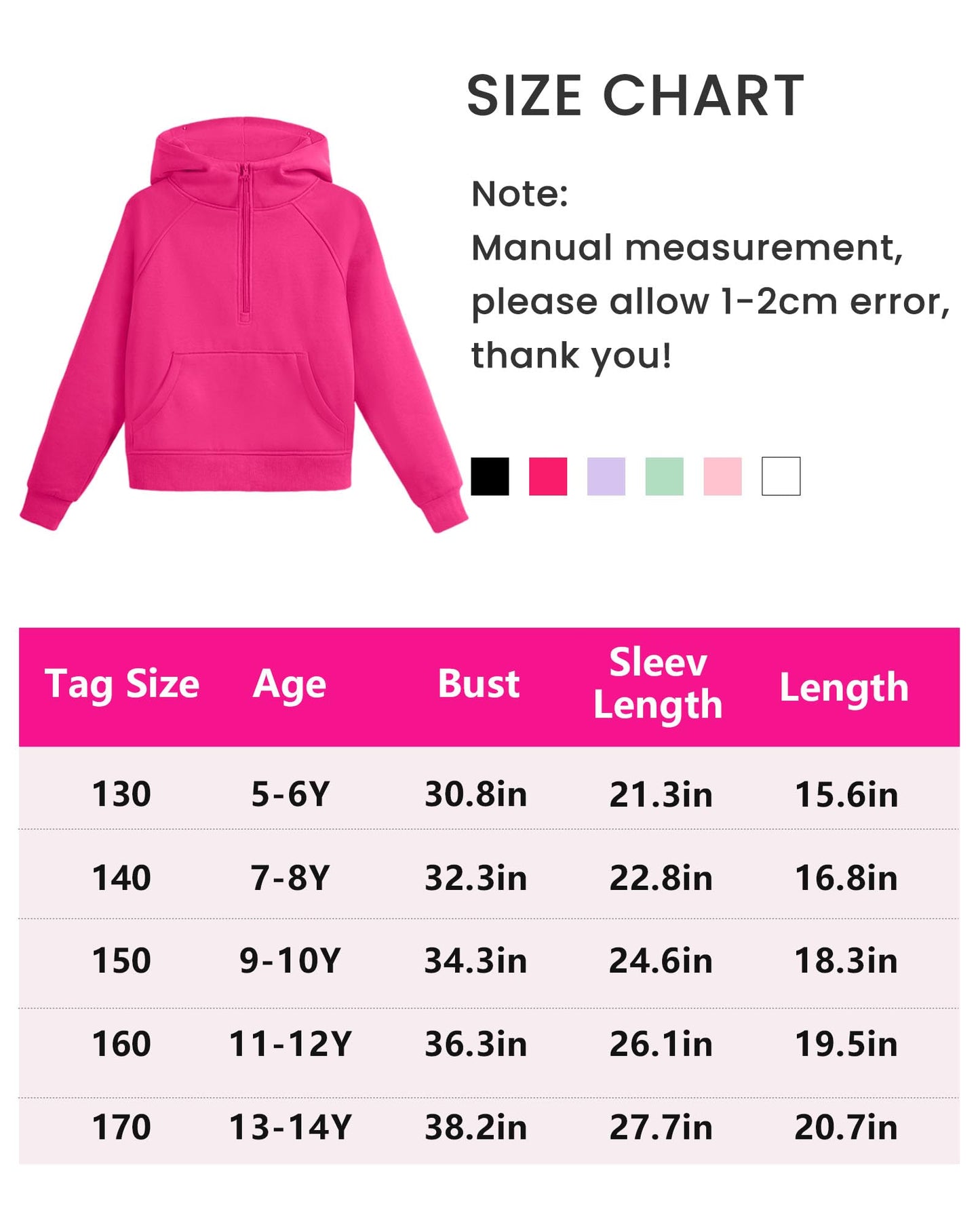 JOCMIC Girls Hoodies Half Zip Cropped Fleece Sweatshirts with Thumb Hole Kids Fall Winter Preppy Clothes White 13-14 Years