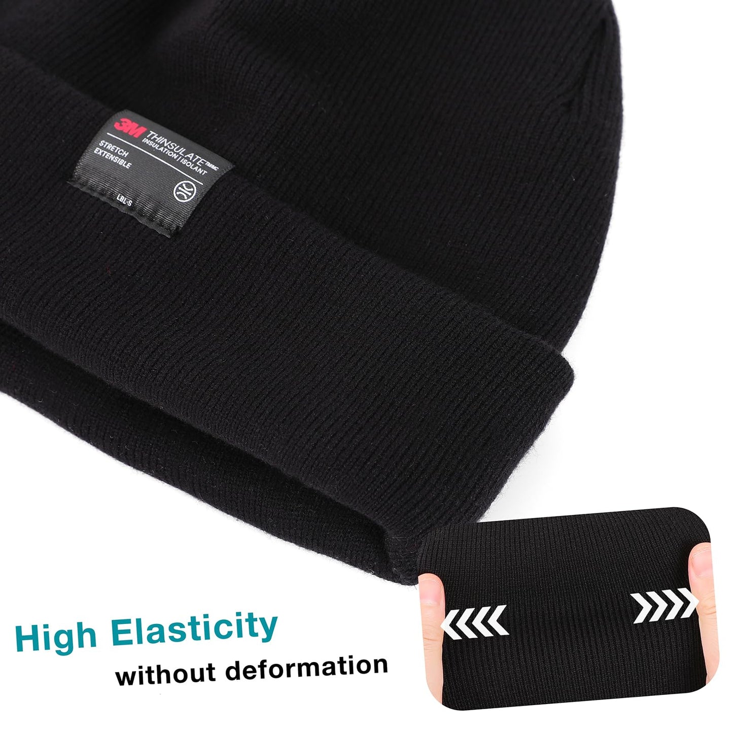 MOREOK Winter Beanie Hats for Men Women-3M Thinsulate Snow Ski Warm Unisex Fashion Knit Cuffed Cap -Black