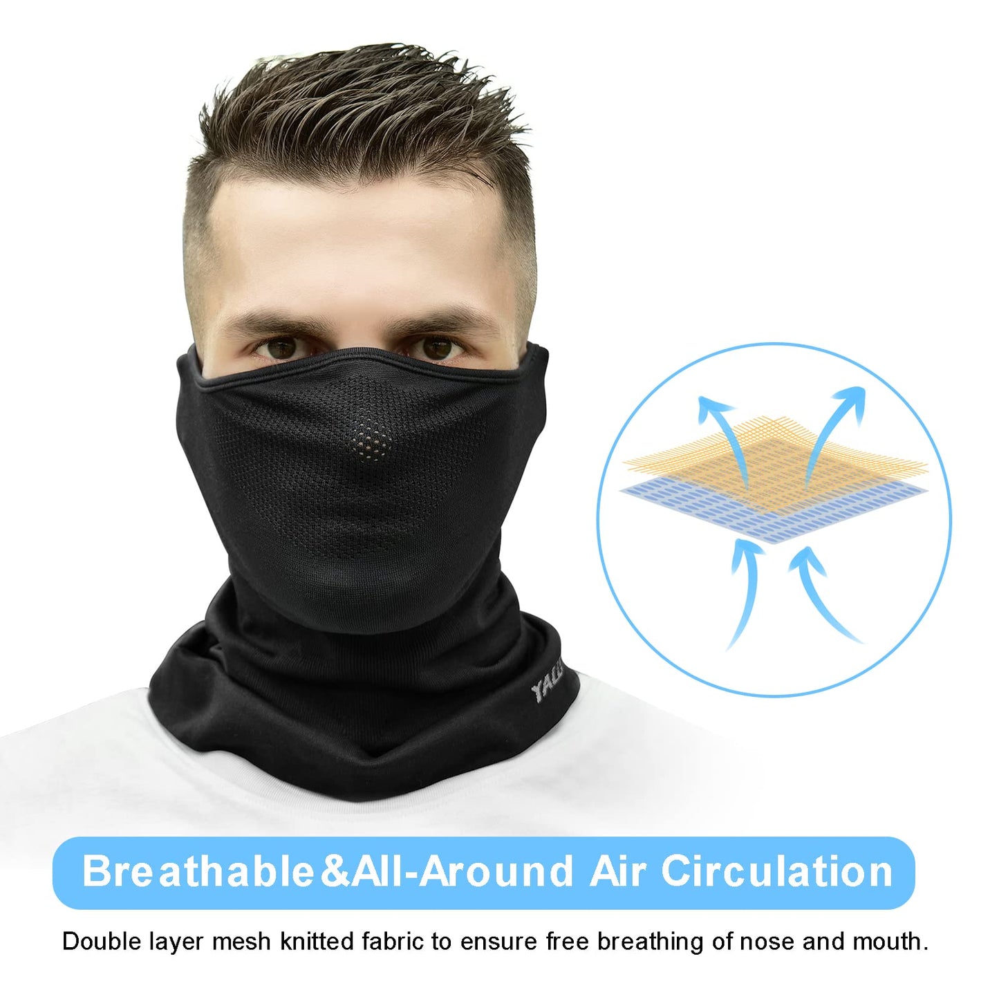 YALUYALU Half Balaclava Face Mask for Outdoor Sports, Windproof Neck Gaiter for Winter Ski,Breathable Cycling Hiking Running Bandanas for Men & Women (Black)
