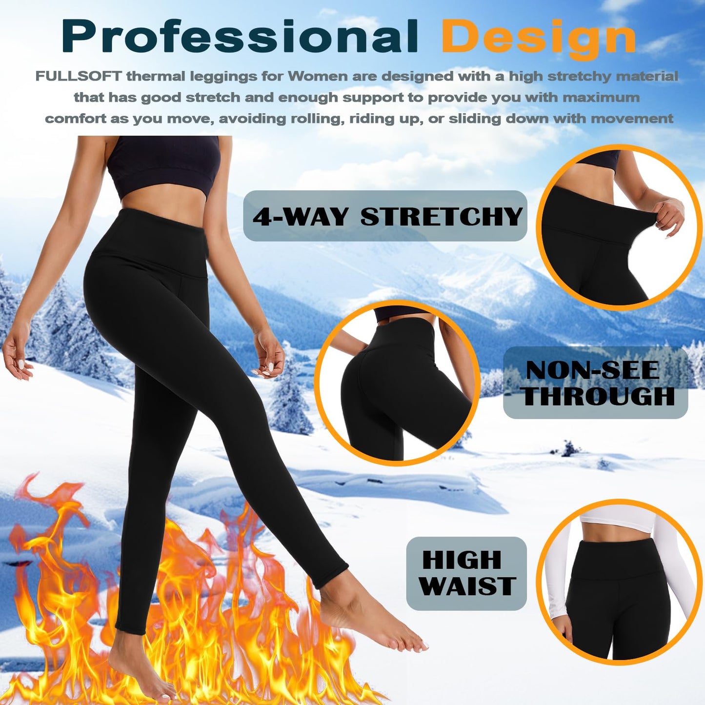 FULLSOFT Fleece Lined Leggings for Women – Thick High Waisted Winter Warm Yoga Pants Workout Tummy Control Thermal Warm Leggings(Light Khaki,Large)