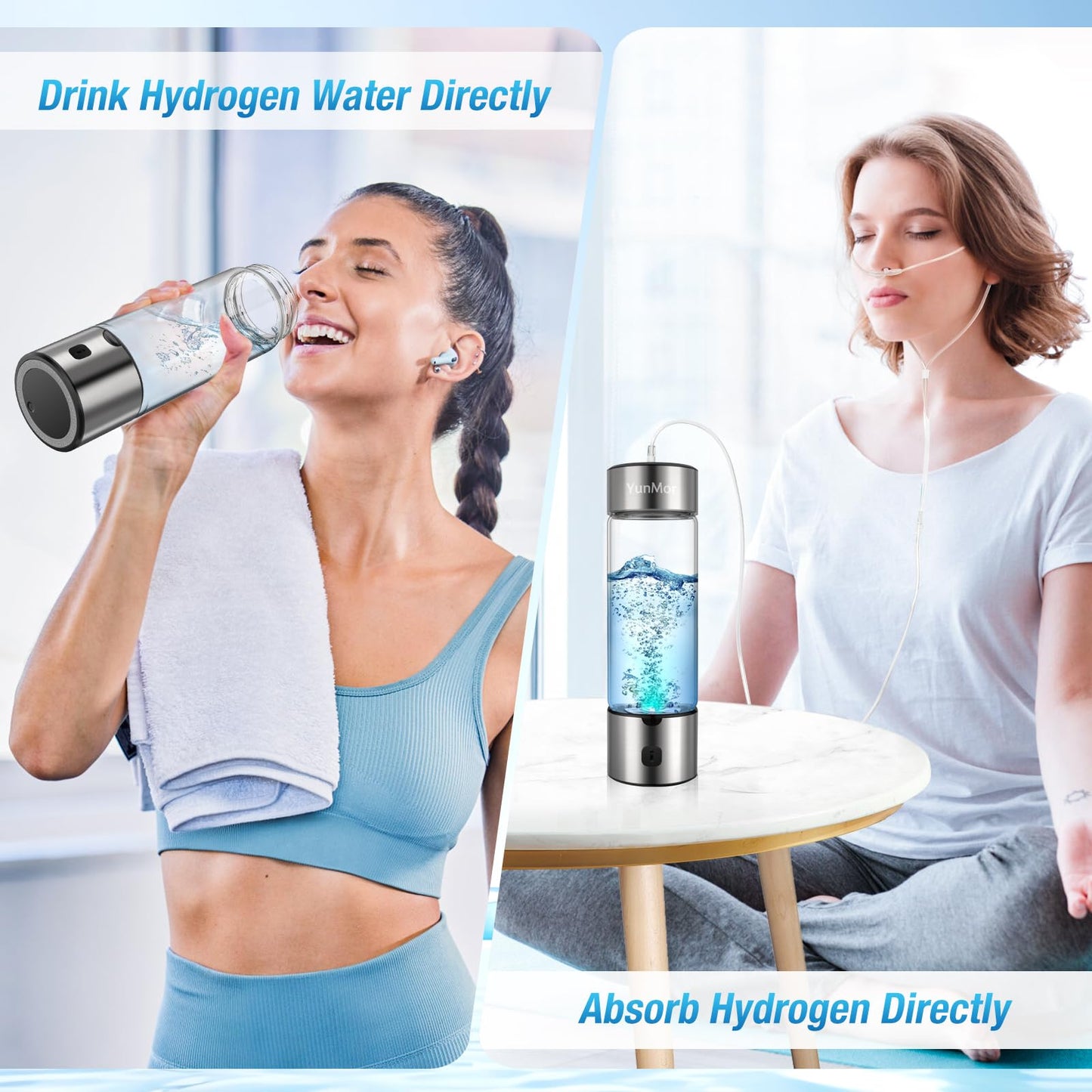 Hydrogen Water Bottle & Hydrogen Water Tablets Alternative – 2800ppb SPE/PEM Tech, 3-Min Electrolysis, Inhalable H2 for Home, Office, Fitness & Daily Hydration