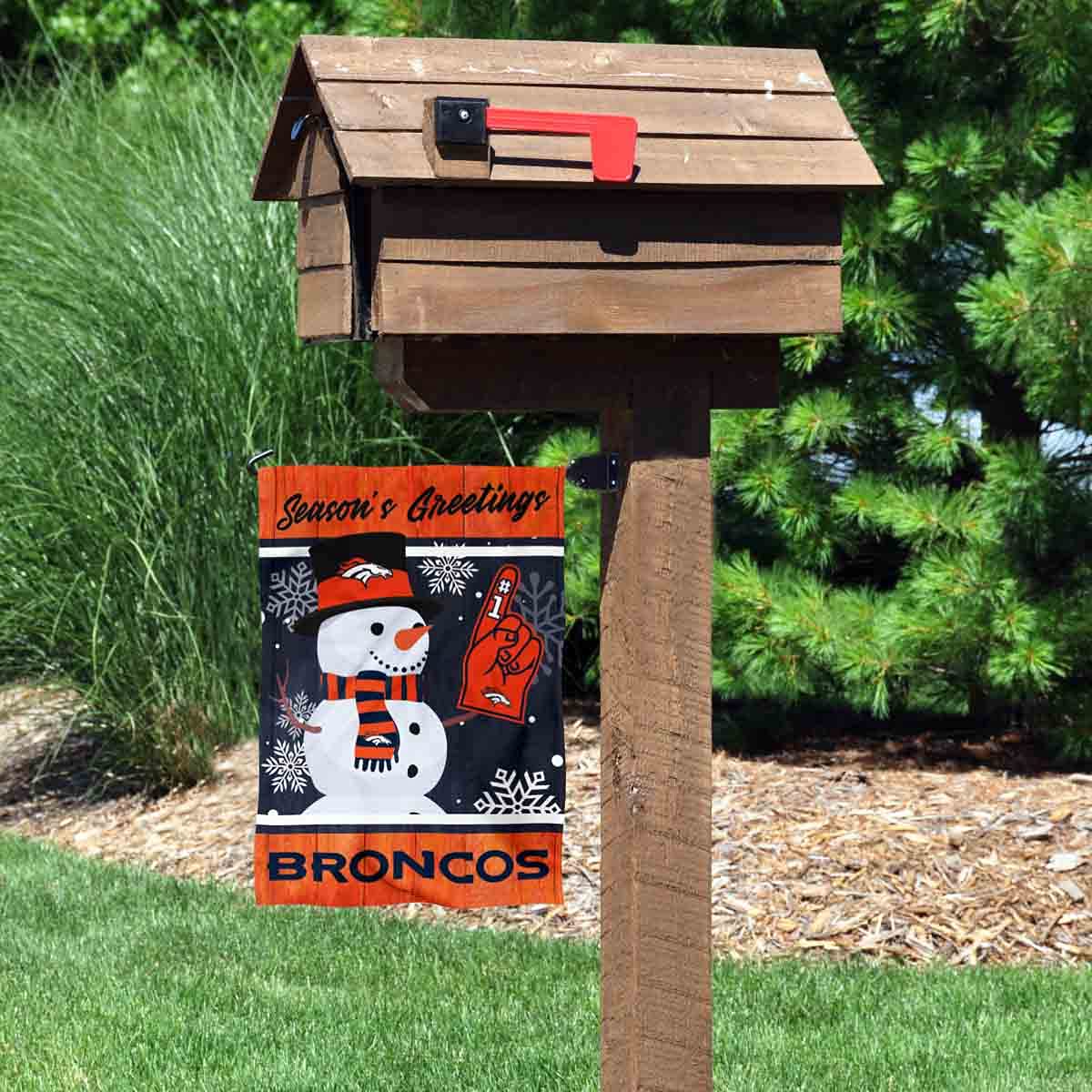 Denver Broncos Holiday Winter Snow Garden Flag Double Sided Banner