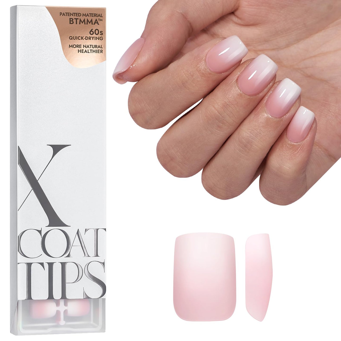 BTArtboxnails XCOATTIPS Ombre Nails - Square Press on Nails, Gel Nail Tips Extra Short Pink White Gradient Soft Gel False Nail Tips Soak Off Fake Nails Extensions DIY