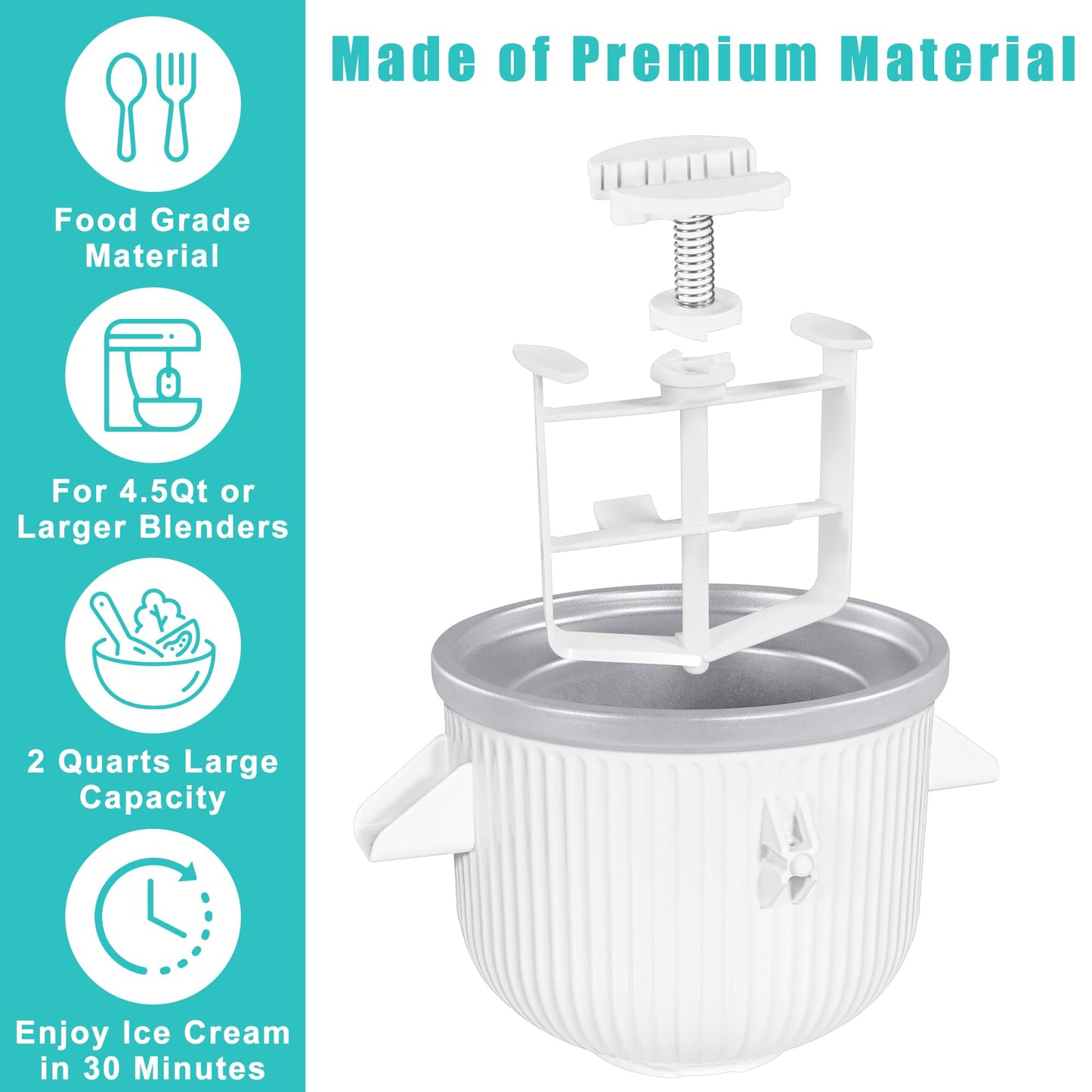 Ice Cream Maker Attachment for KitchenAid Stand Mixer, Kithcen aid Ice Cream Maker Attachment - Compatible with 4.5 QT and Larger Stand Mixers, 2-Quart Frozen Ice Cream Bowl for Homemade Frozen Treats