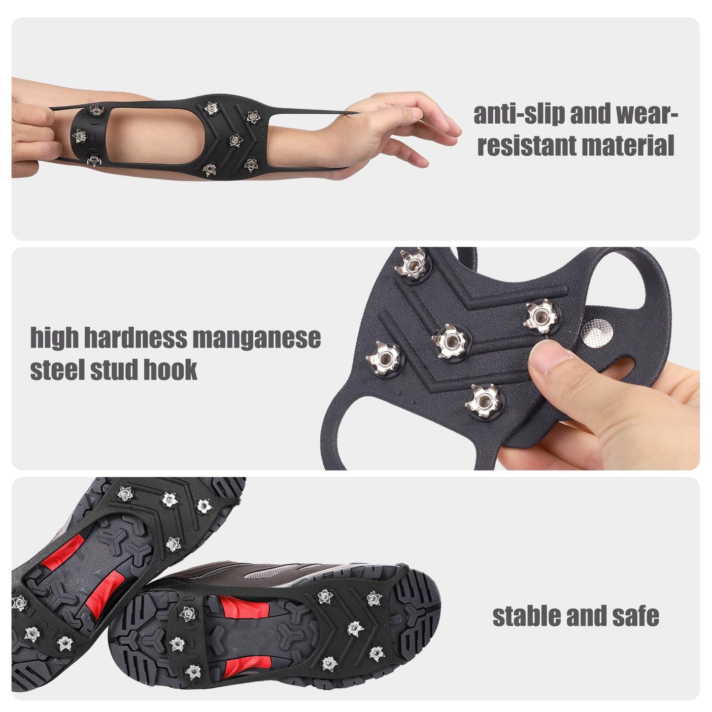 2 Pairs Crampons Spikes, Ice Cleats Non Slip Gripper Spikes with 8 Steel Studs Traction Cleats Grips for Boots Shoes Climbing Mountaineering Hiking Walking on Ice Snow (M Size)