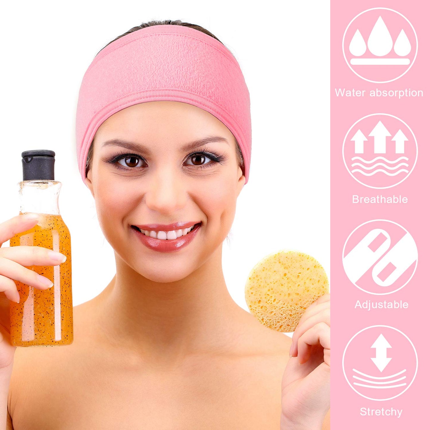 Whaline 4 PCS Spa Headband, Make up Hair Band, Stretch Terry Cloth Headband for Sport Yoga Shower (Pink)